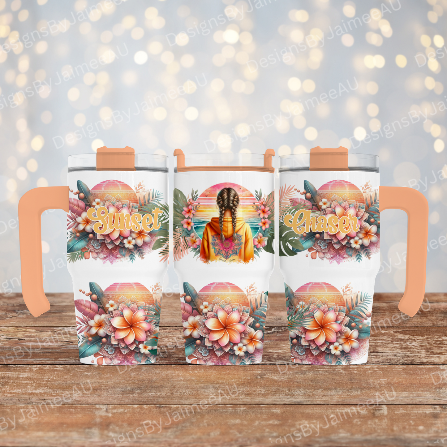 Sunset Chaser - Digital 20oz Tumbler with Handle Wrap Design