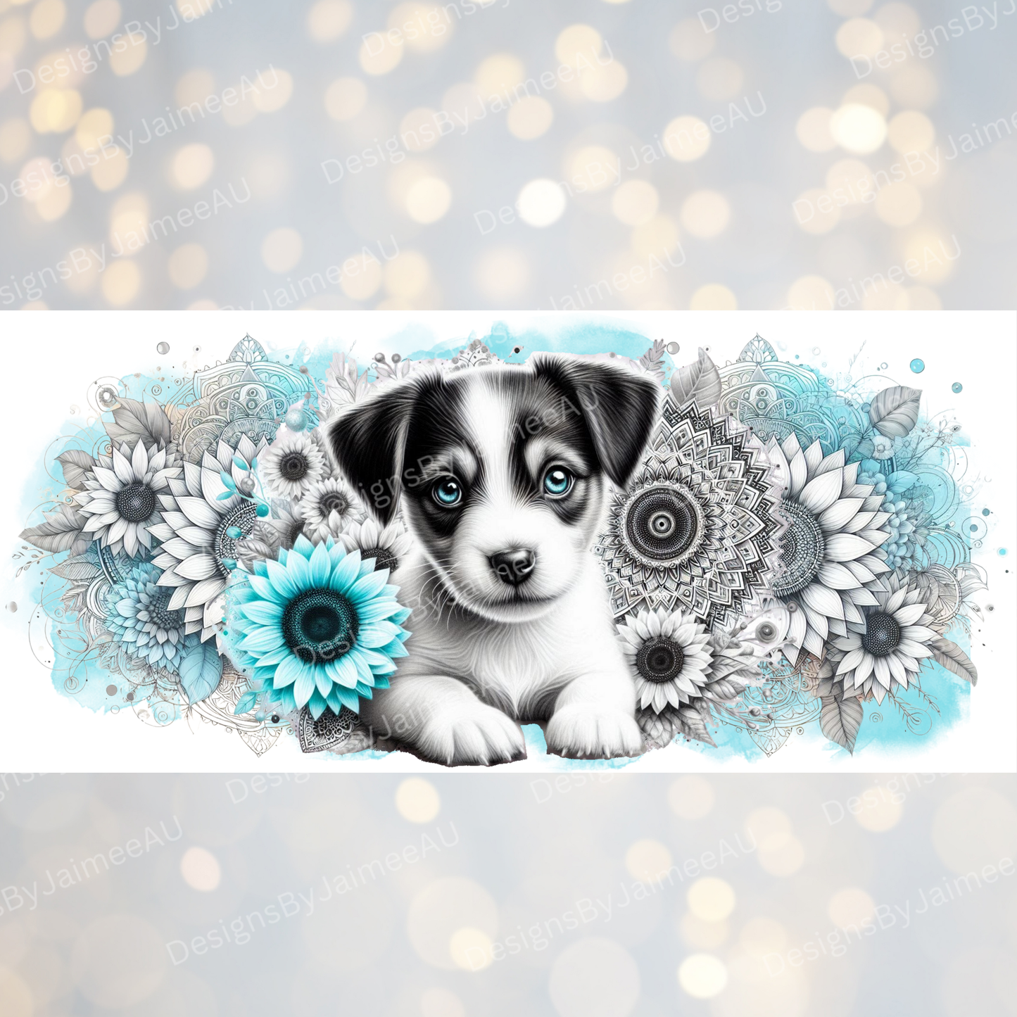 Watercolour Blue, Black and White Jack Russell 16oz UV DTF Transfer Wrap PNG Image