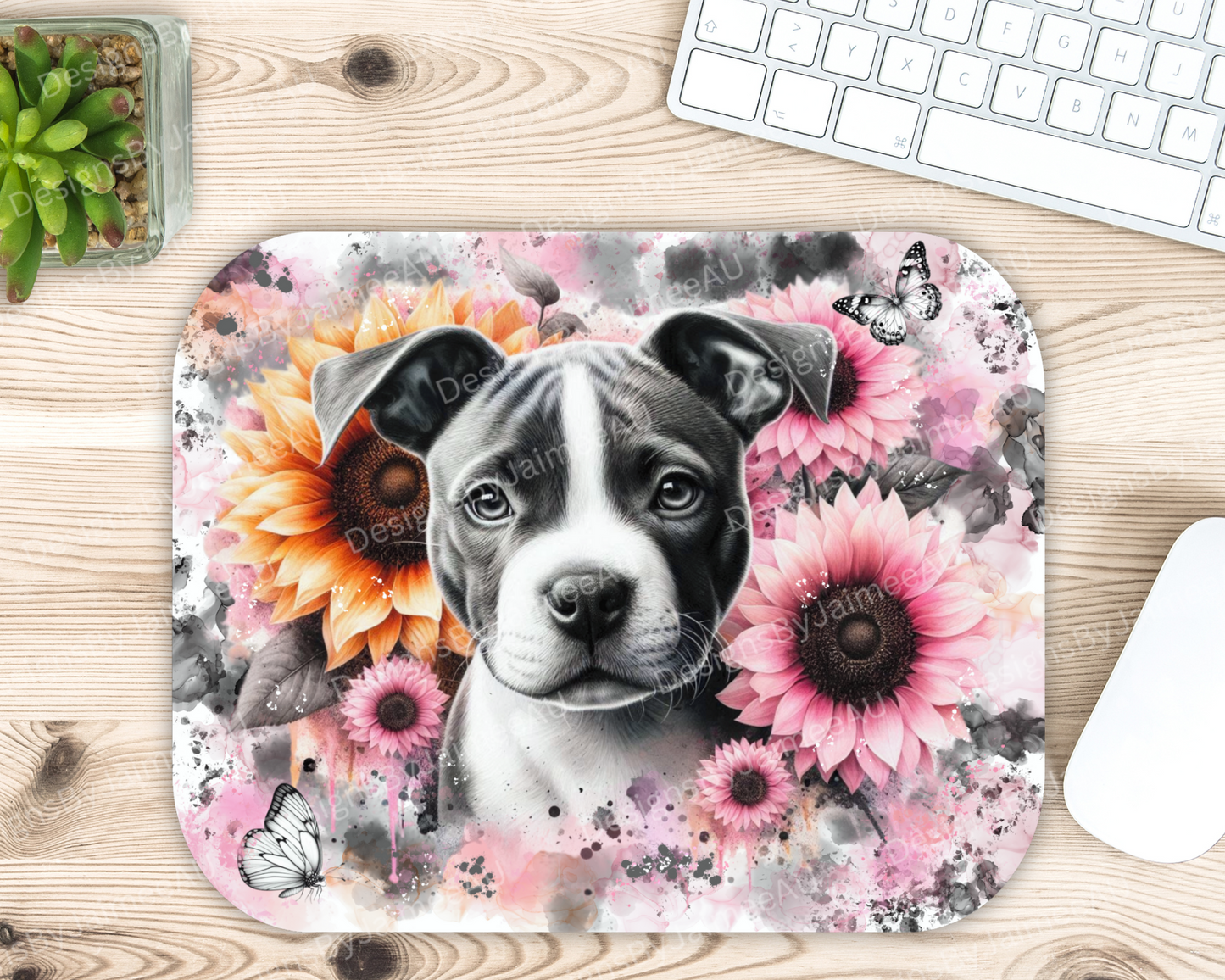 Pastel WaterColour Staffy Digital Sublimation Mouse Pad Design