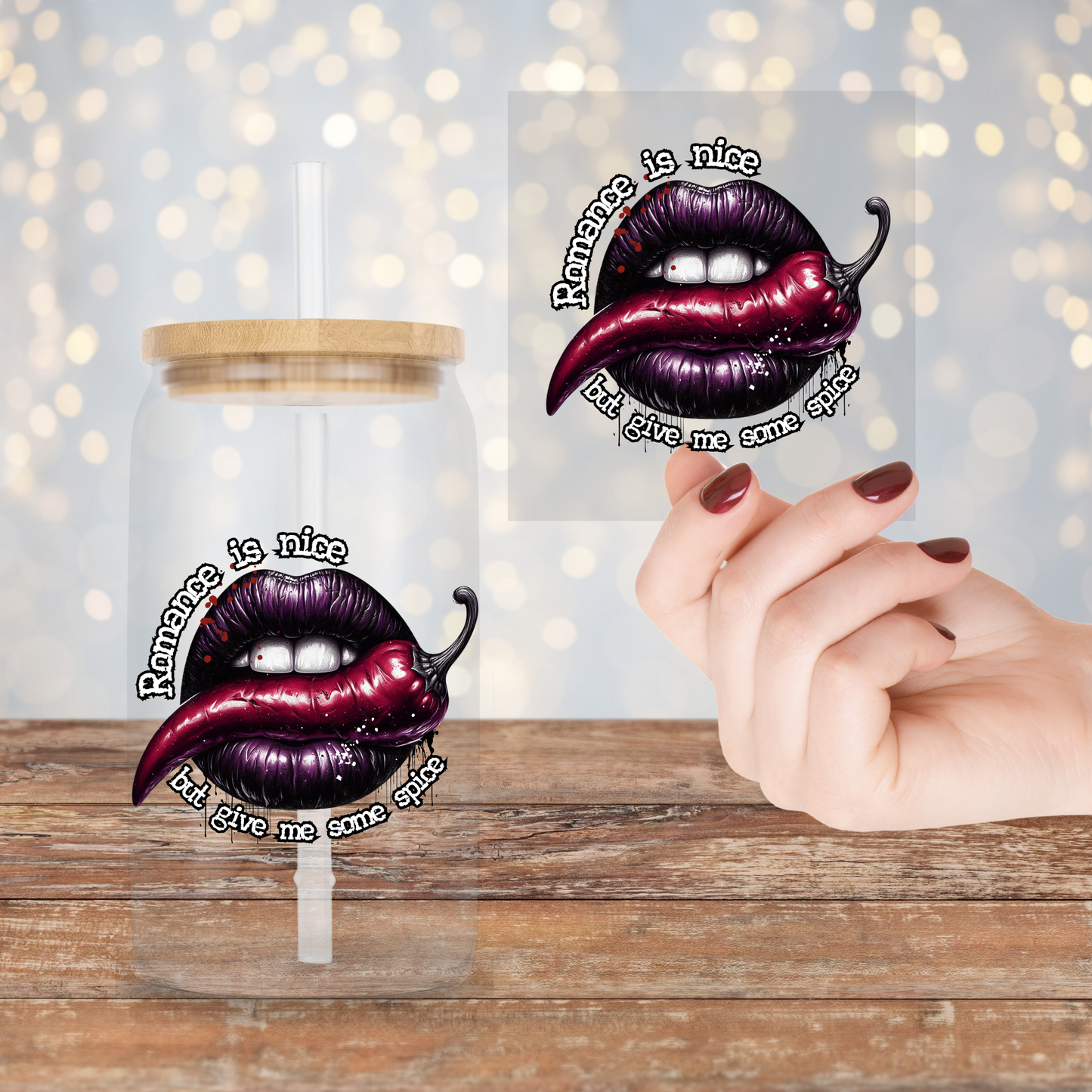Romance Is Nice But Give Me Some Spice - Purple Lips - UV DTF Decal