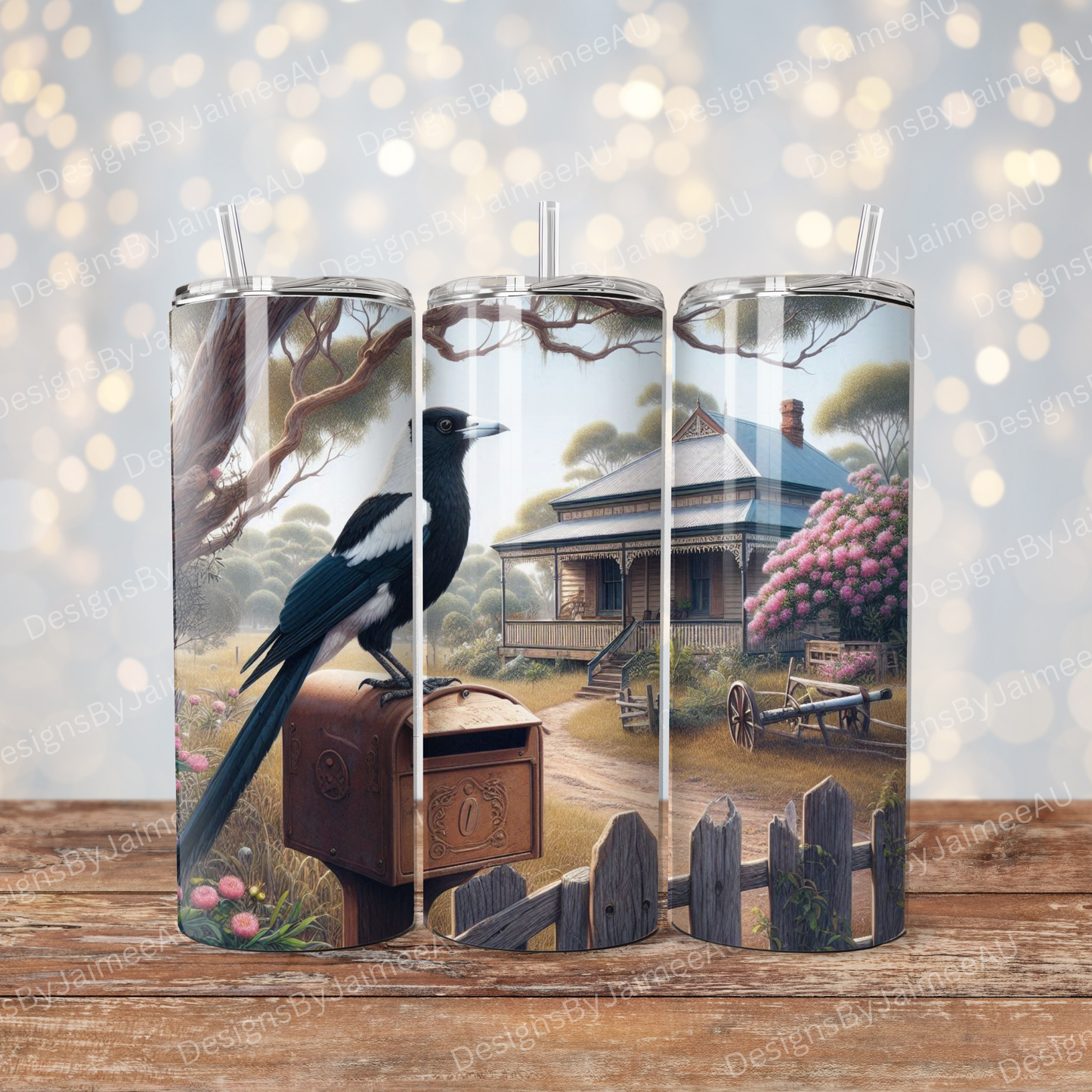 Nostalgic Magpie and Old Queenslander Digital 20oz Sublimation Tumbler Wrap