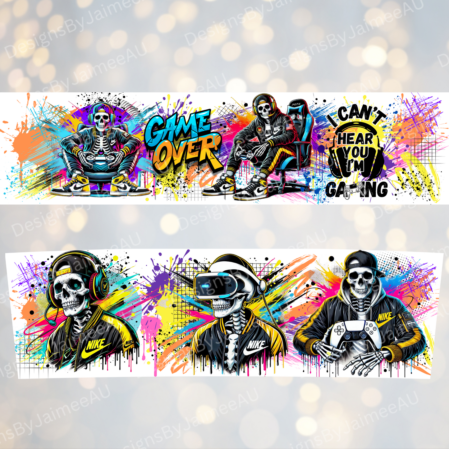 Skeleton Gamer- Digital 20oz Tumbler with Handle Wrap Design