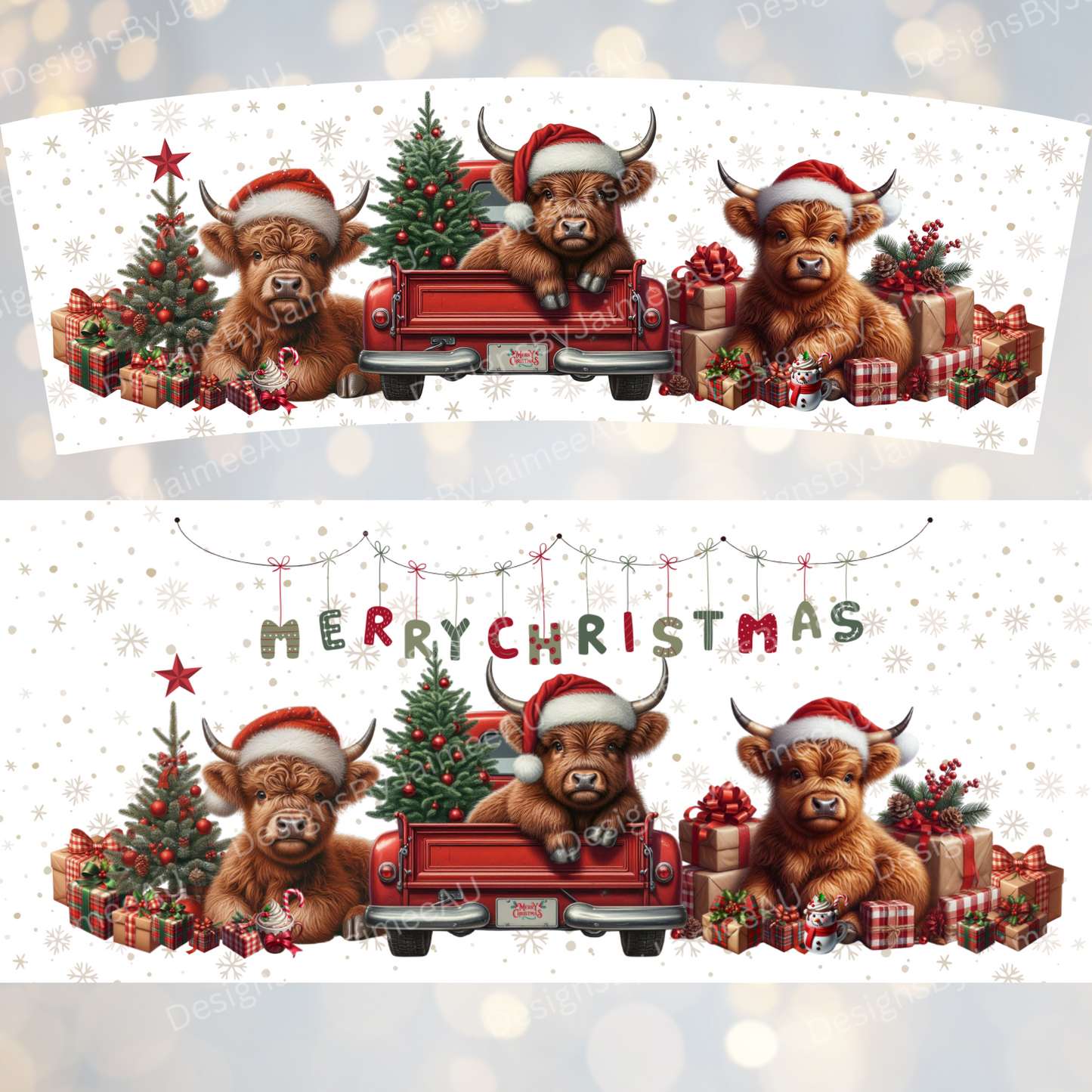 Vintage Christmas Highland Cow 40oz Digital Sublimation Tumbler Wrap