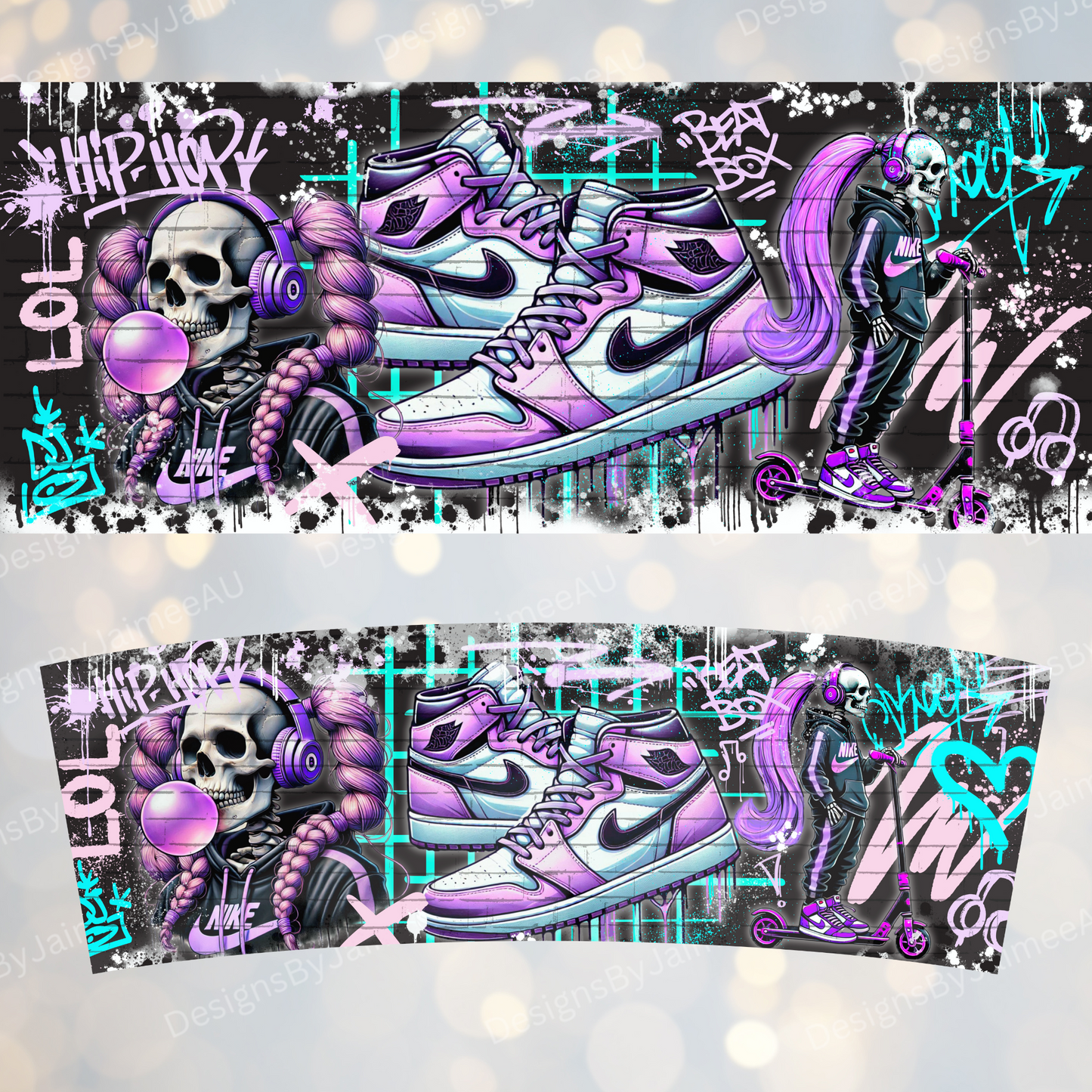 Purple Graffiti Styled Skeleton- 40oz Digital Sublimation Tumbler Wrap
