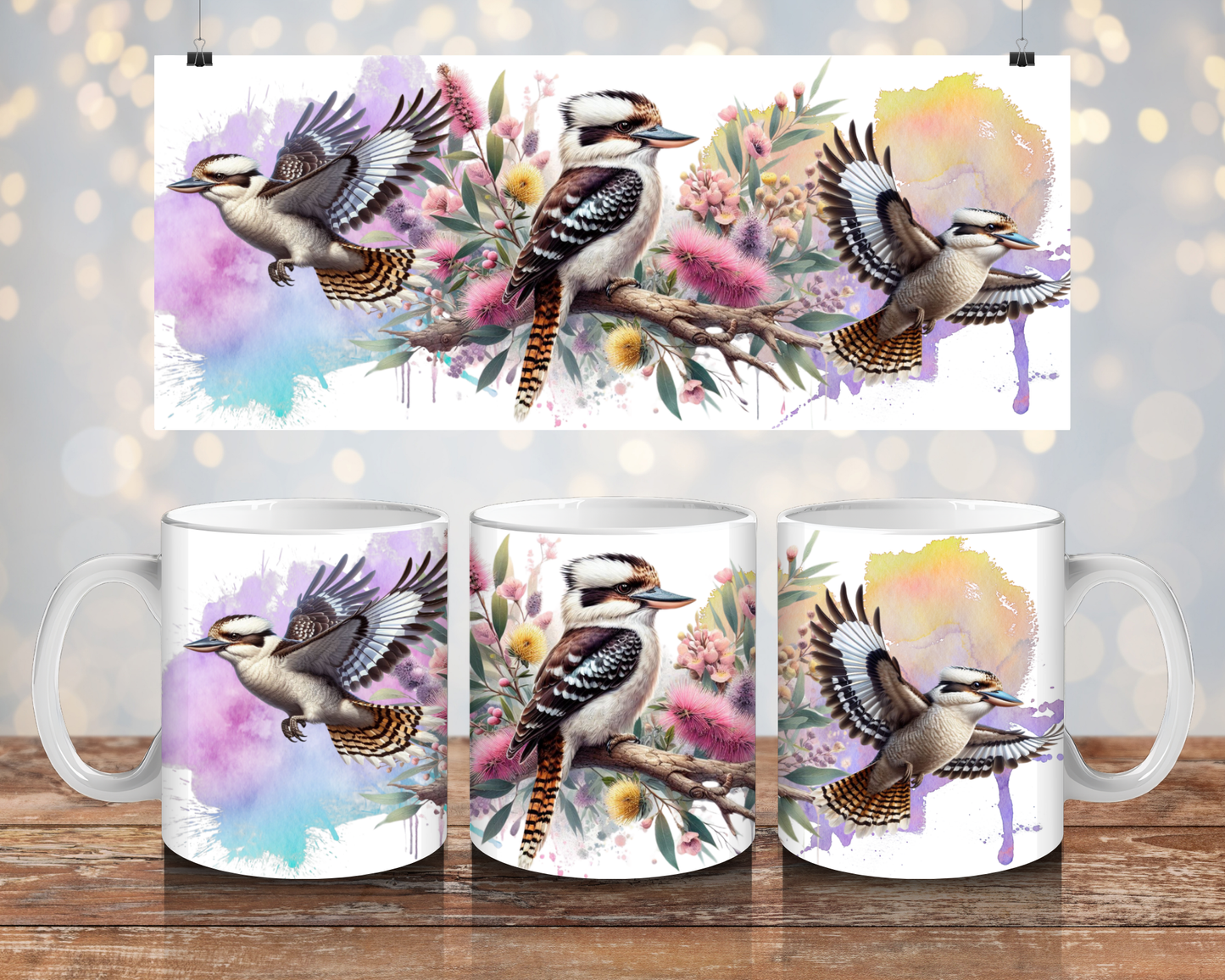 Watercolour Kookaburras - Digital 11oz Sublimation Coffee Mug Design