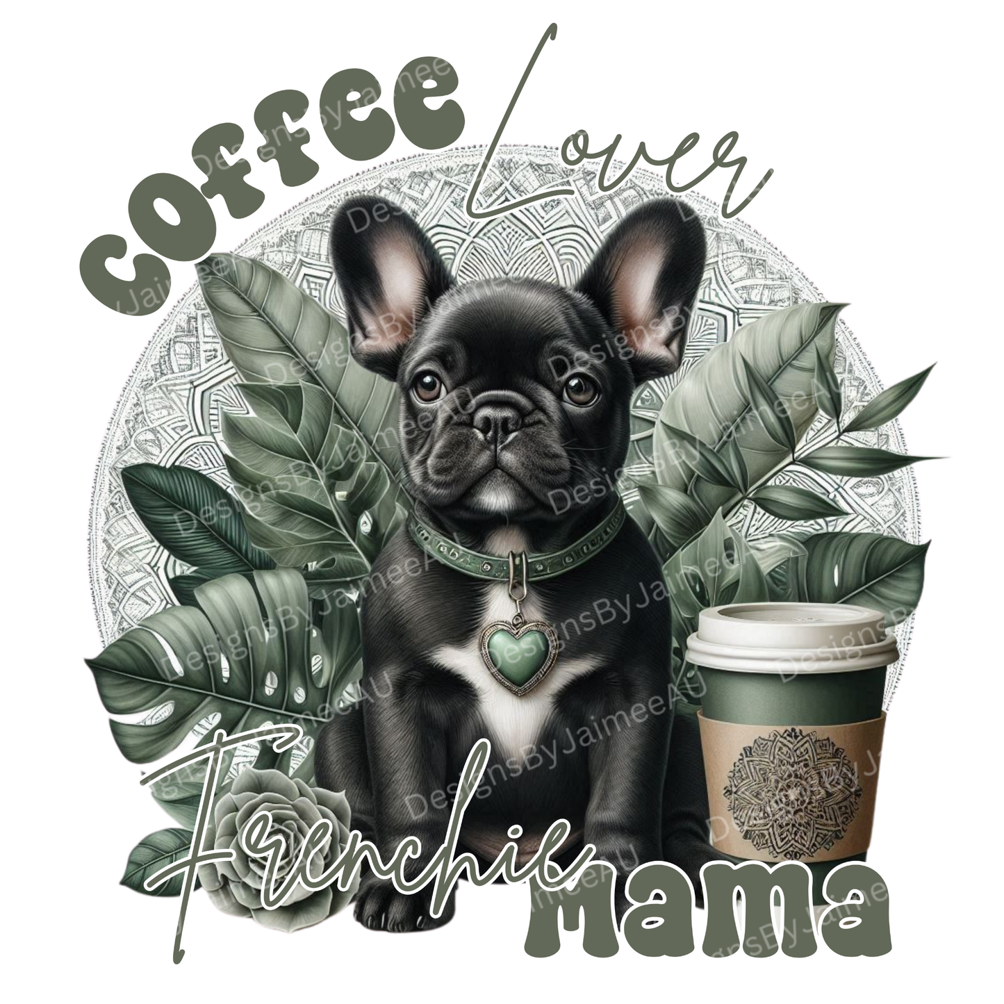 Sage Green Tropical French Bulldog Digital DTF Transfer PNG Image