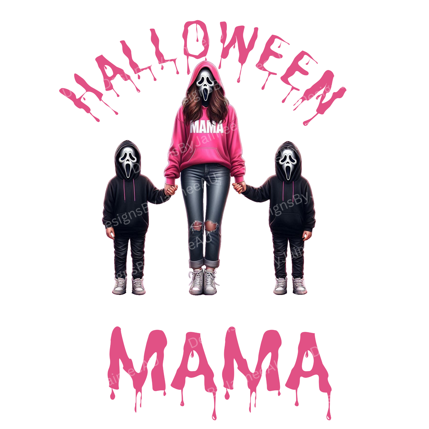 Halloween Mama and Kids - Ghostface Inspired Digital DTF Transfer PNG Image
