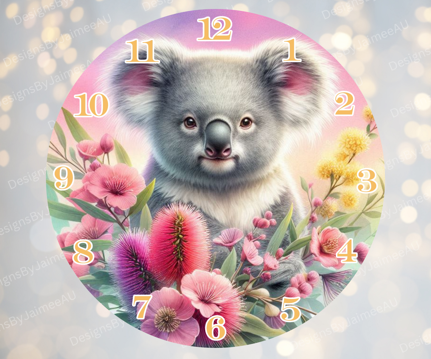 Koala and Aussie Native #3 Digital Sublimation Clock Design