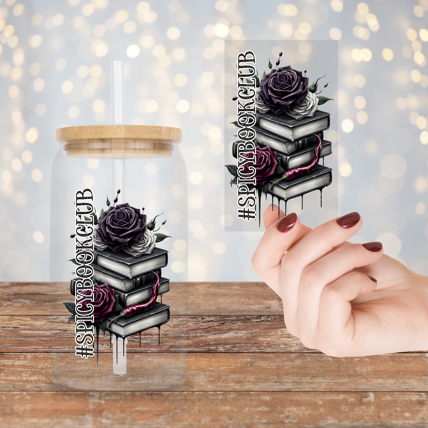 #SPICYBOOKCLUB - Book Stack and Roses #2 - UV DTF Decal