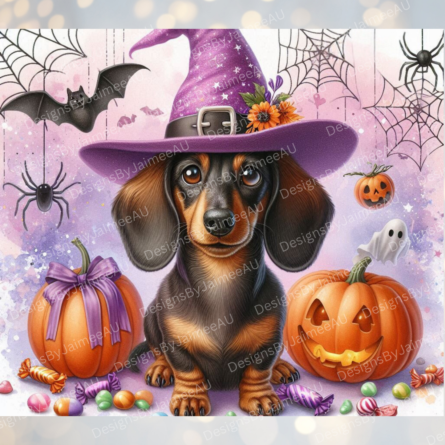 Purple Pastel Halloween Dachshund Digital 20oz Sublimation Tumbler Wrap