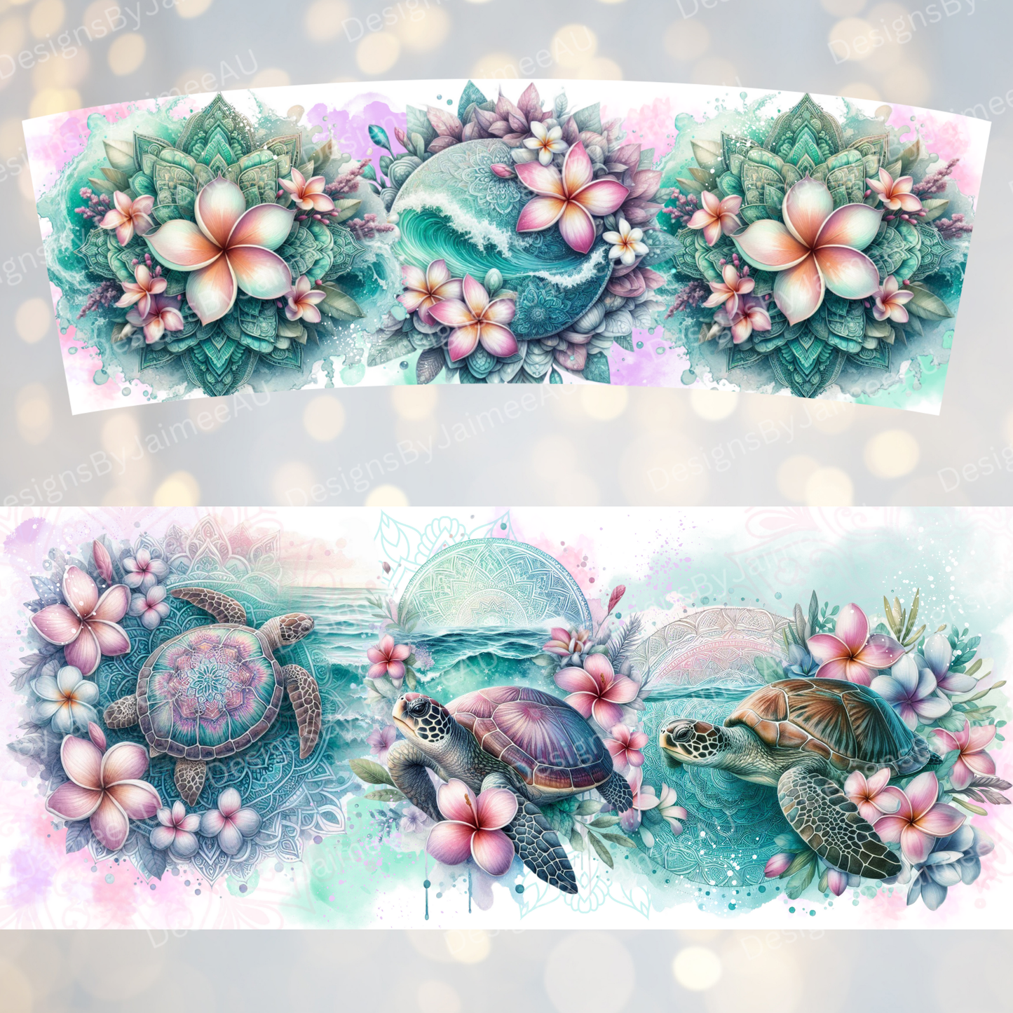 Pastel Watercolour Turtles - Digital 30oz Sublimation Tumbler Wrap