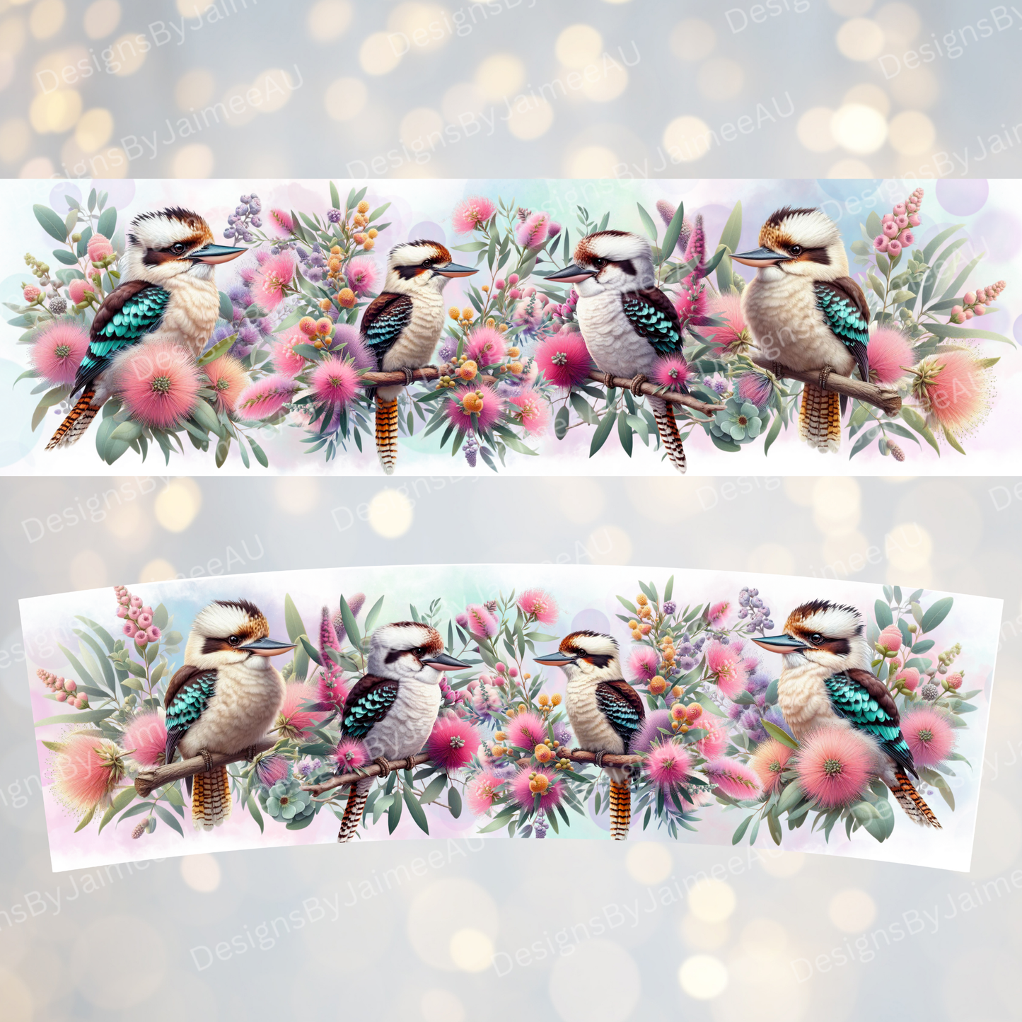 Pastel Kookaburra's - Digital 20oz Tumbler with Flip Lid/Handle