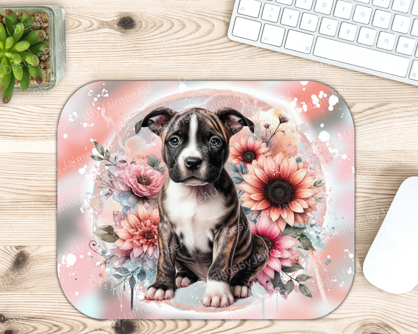 Pastel WaterColour Brindle Staffy #1 Digital Sublimation Mouse Pad Design