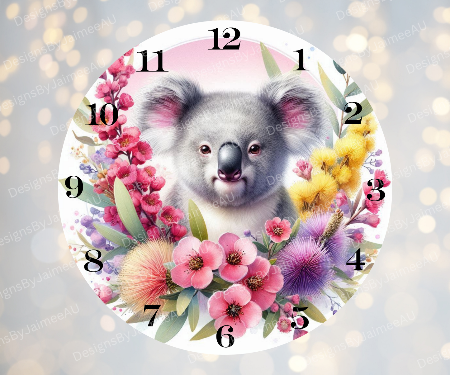 Koala and Aussie Native #4 Digital Sublimation Clock Design