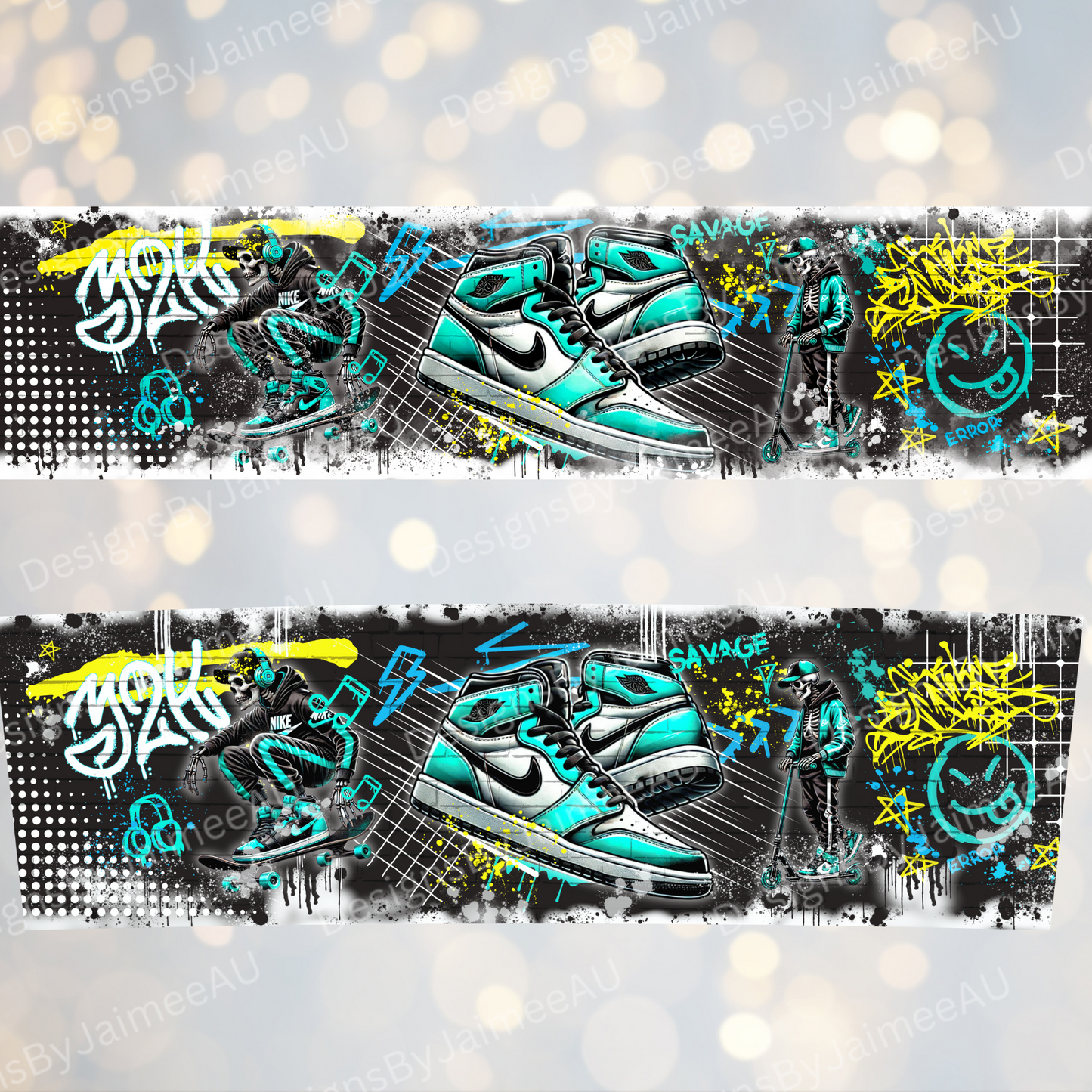 Aqua Graffiti Styled Skeleton- Digital 20oz Tumbler with Handle Wrap Design