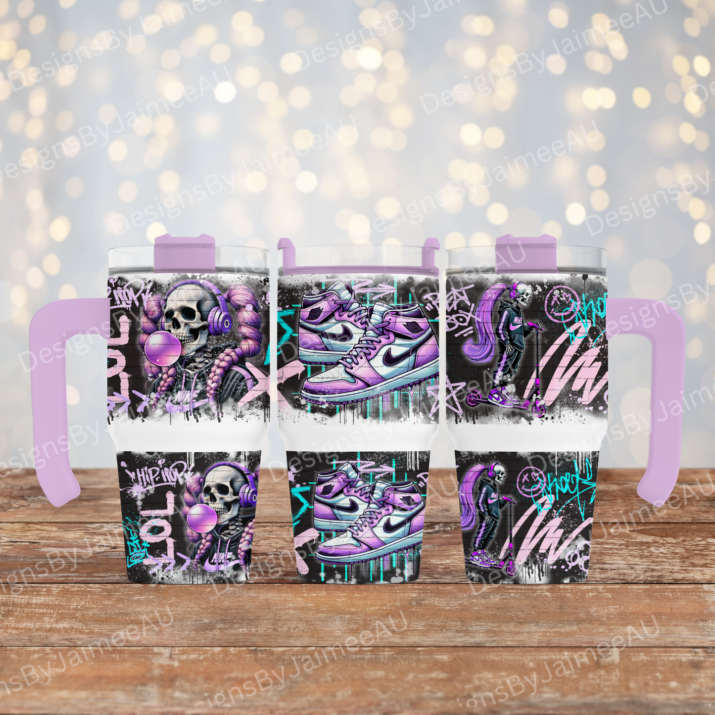 Purple Graffiti Styled Skeleton- Digital 20oz Tumbler with Handle Wrap Design