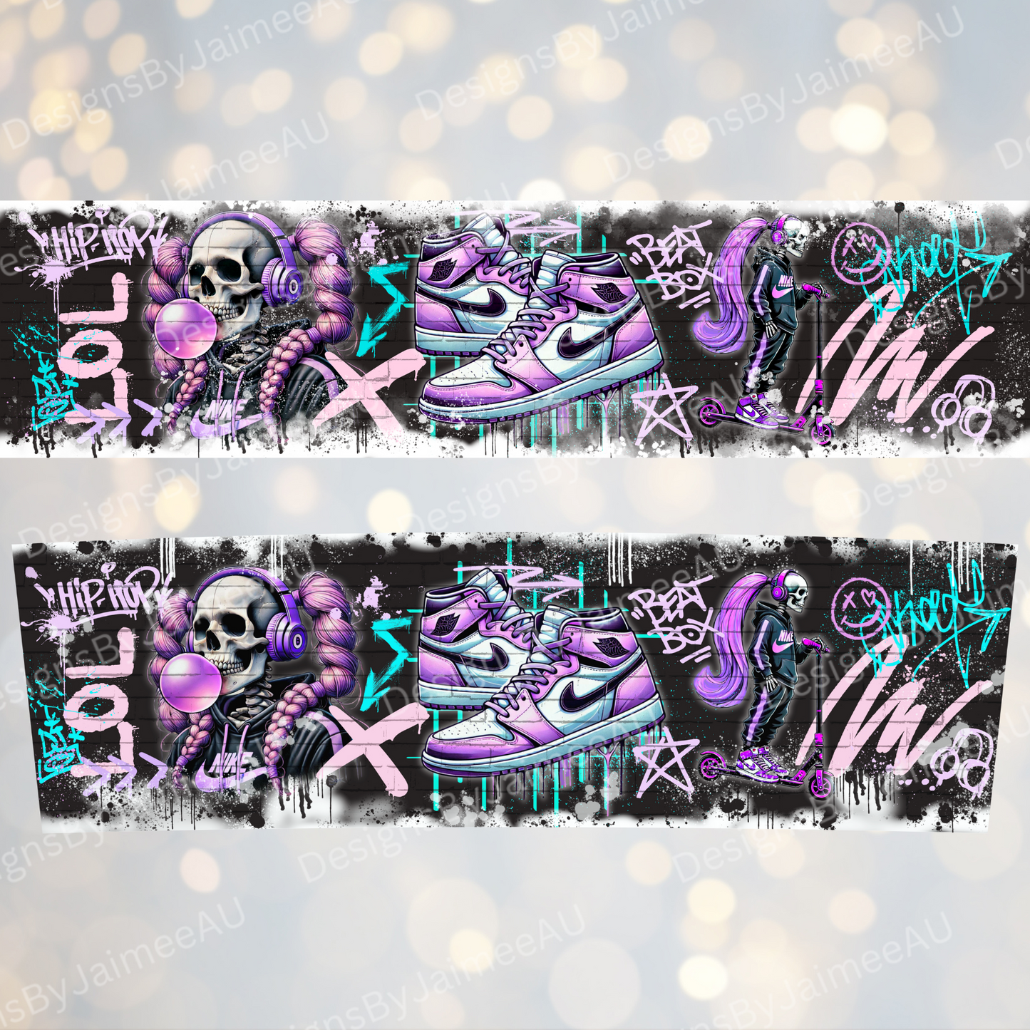 Purple Graffiti Styled Skeleton- Digital 20oz Tumbler with Handle Wrap Design