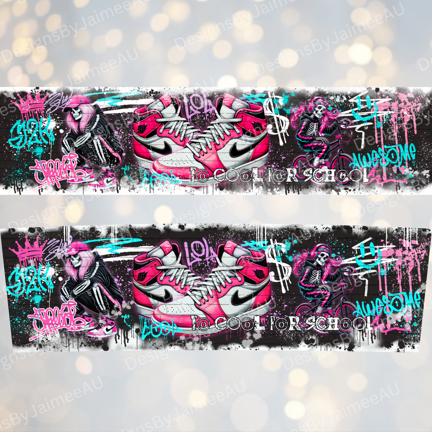Pink Graffiti Styled Skeleton- Digital 20oz Tumbler with Handle Wrap Design