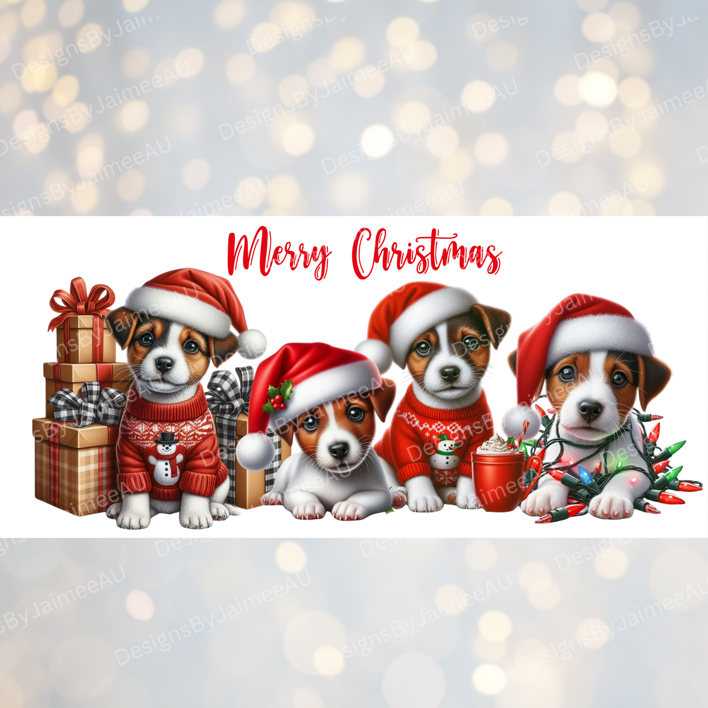 Christmas Jack Russles 16oz UV DTF Transfer Wrap PNG Image