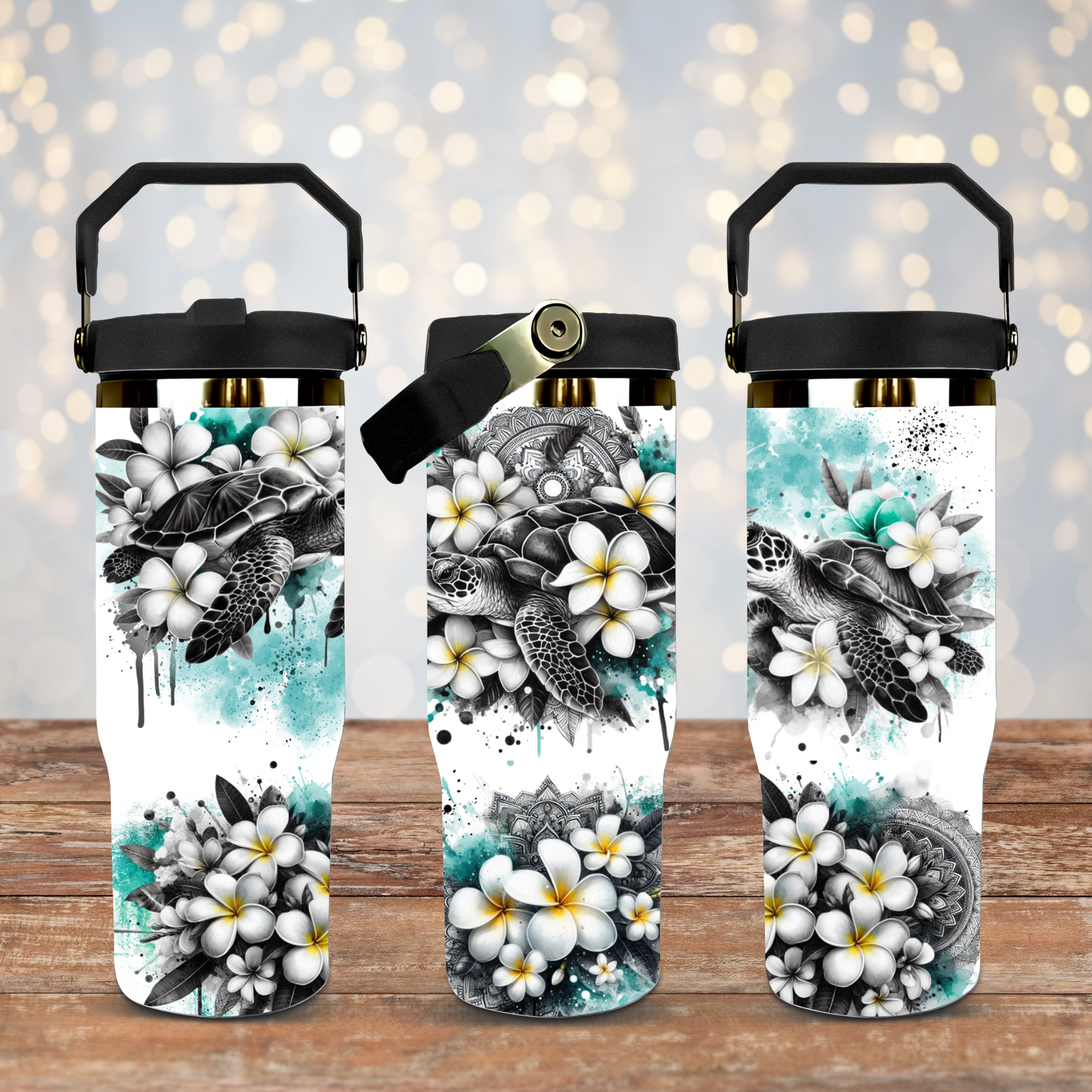 Black and White Turtles - Teal - Digital 30oz Sublimation Tumbler Wrap