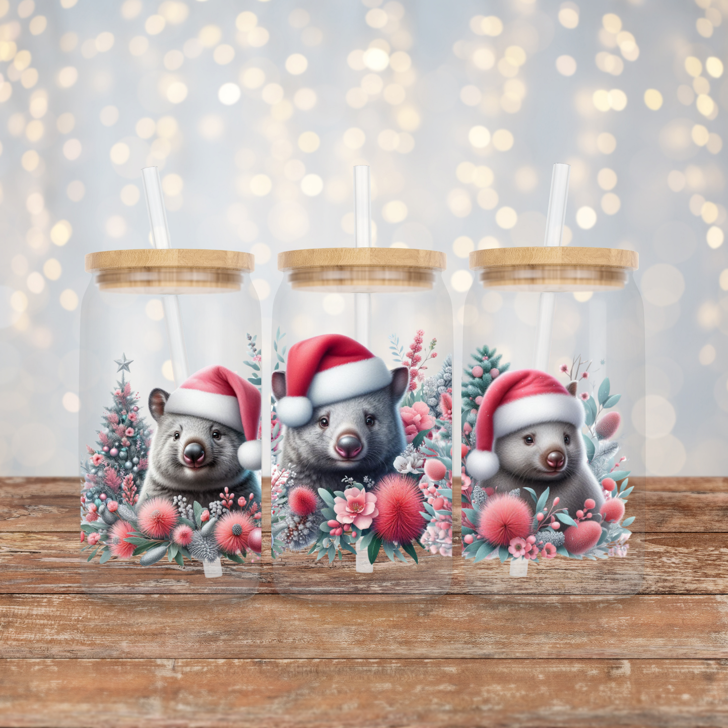 Christmas Wombats-Red and Silver Themed Digital Download 16oz UV DTF Transfer Wrap PNG Image