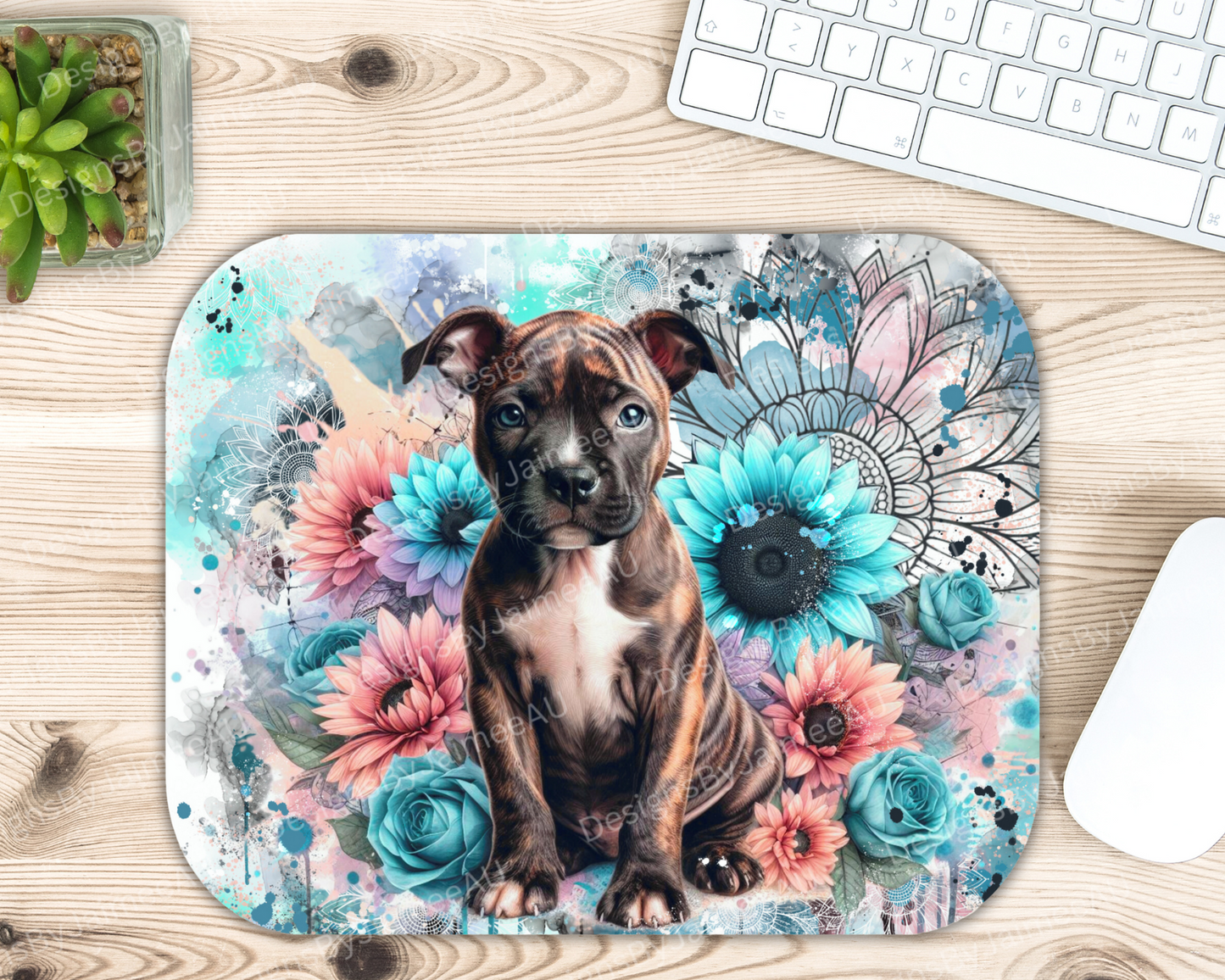 Pastel WaterColour Brindle Staffy #2 Digital Sublimation Mouse Pad Design