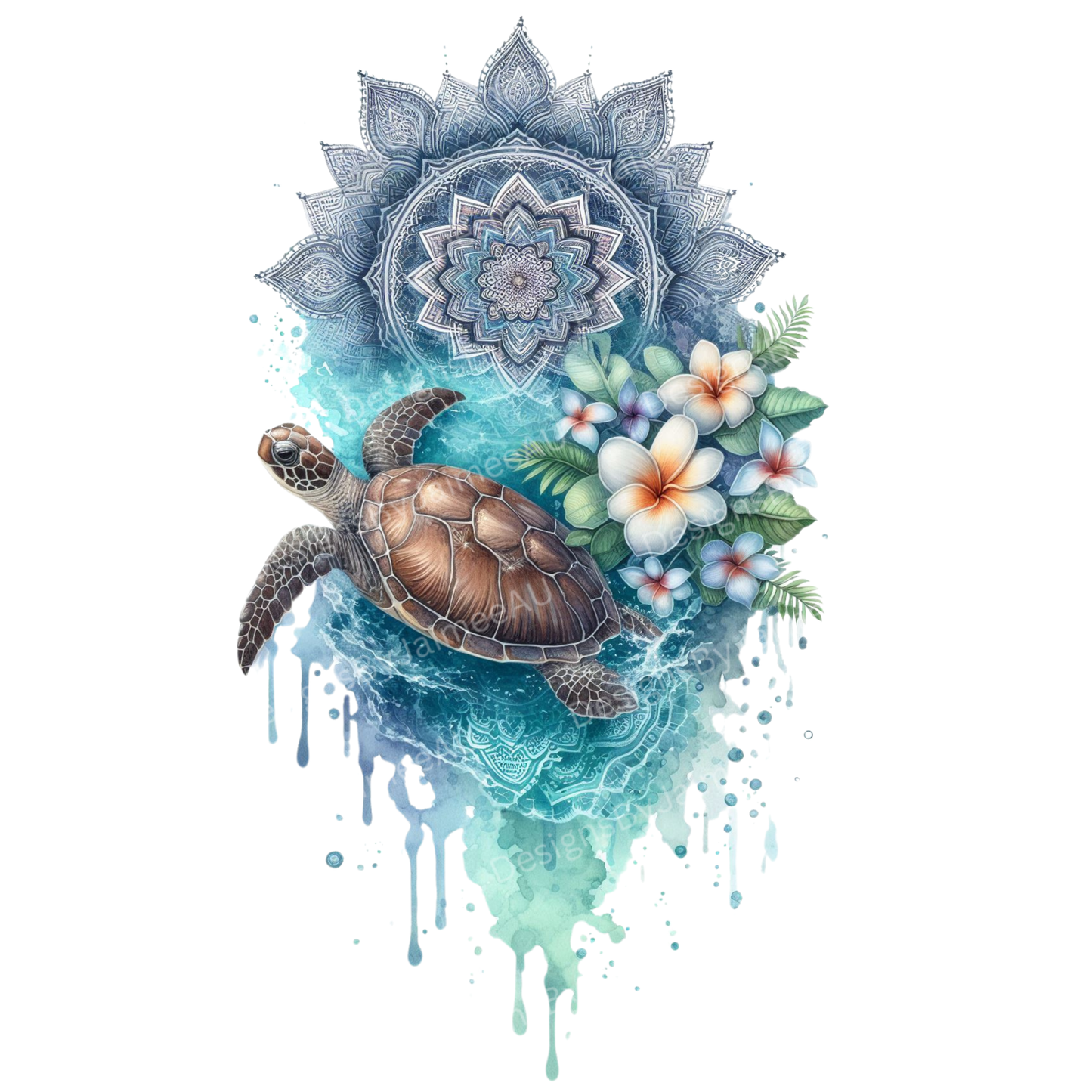 Aqua and Navy Blue Turtle Digital DTF Transfer PNG Image