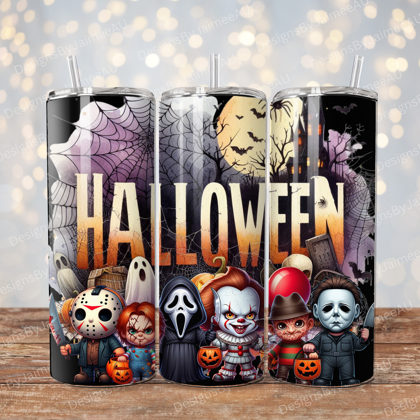 Cute Horror Characters Digital 20oz Sublimation Tumbler Wrap