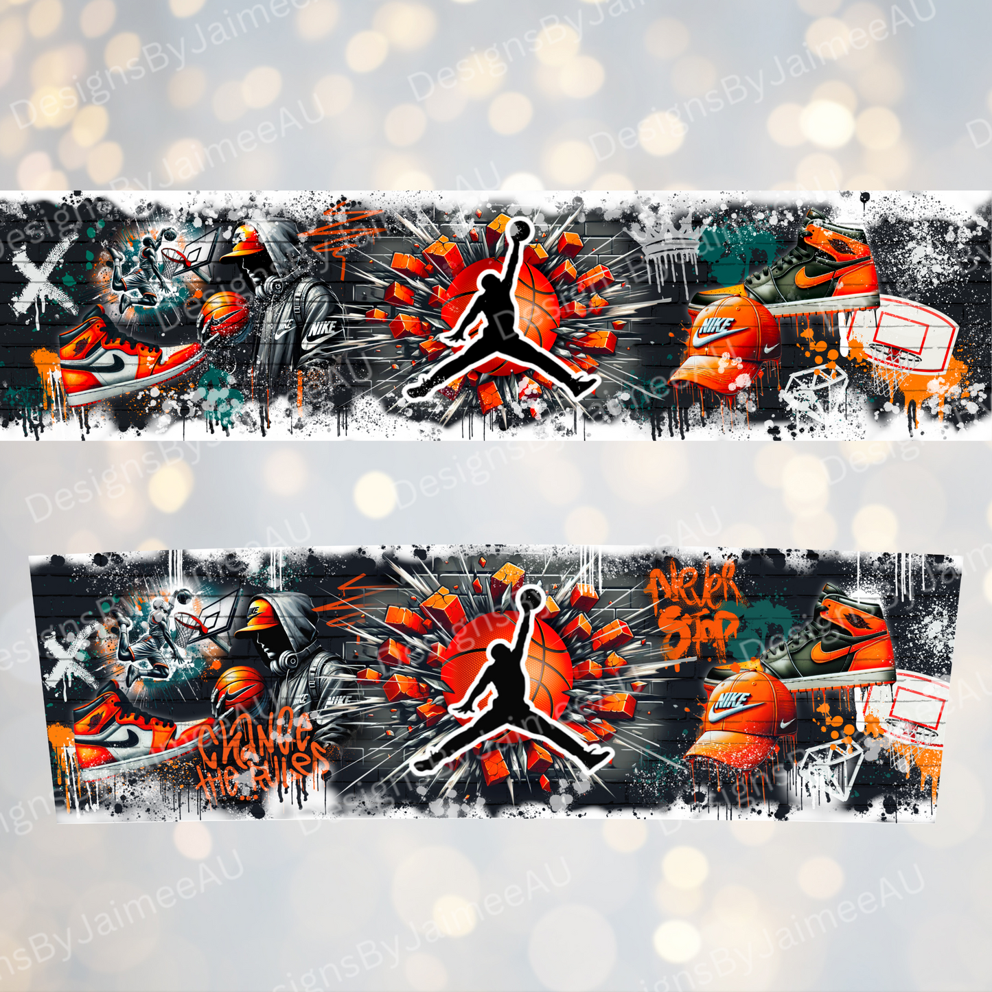 Graffiti Inspired Basketball- Digital 20oz Tumbler with Handle Wrap Design