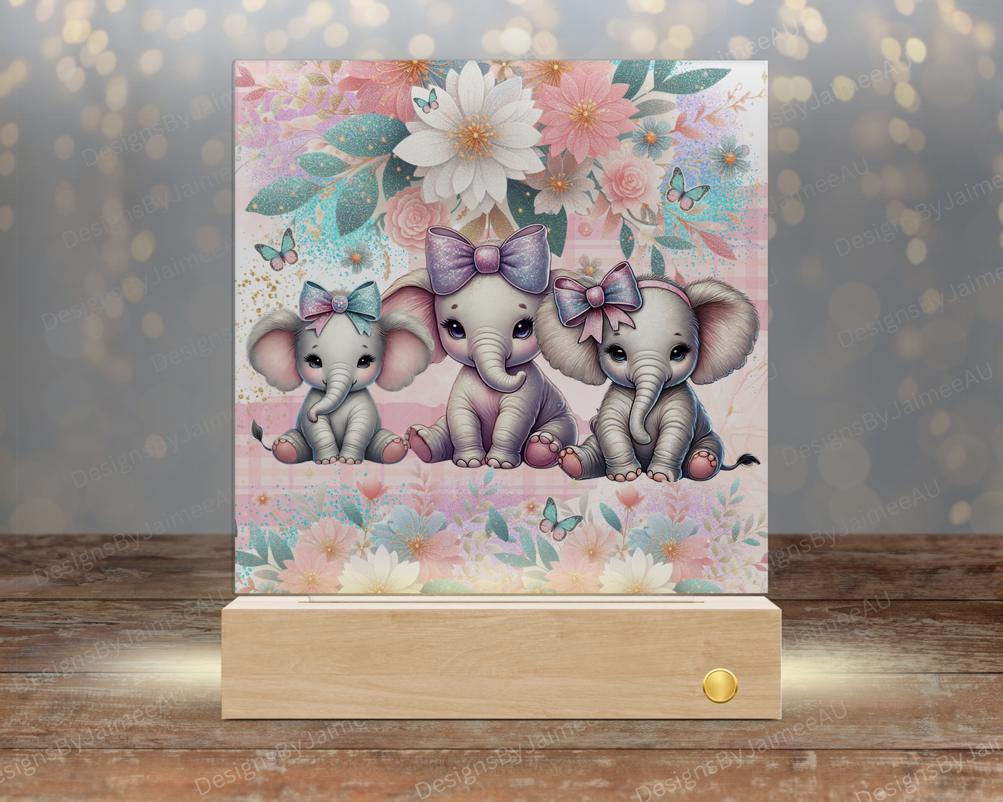 Pastel Baby Elephants - Digital Sublimation Led Light Design