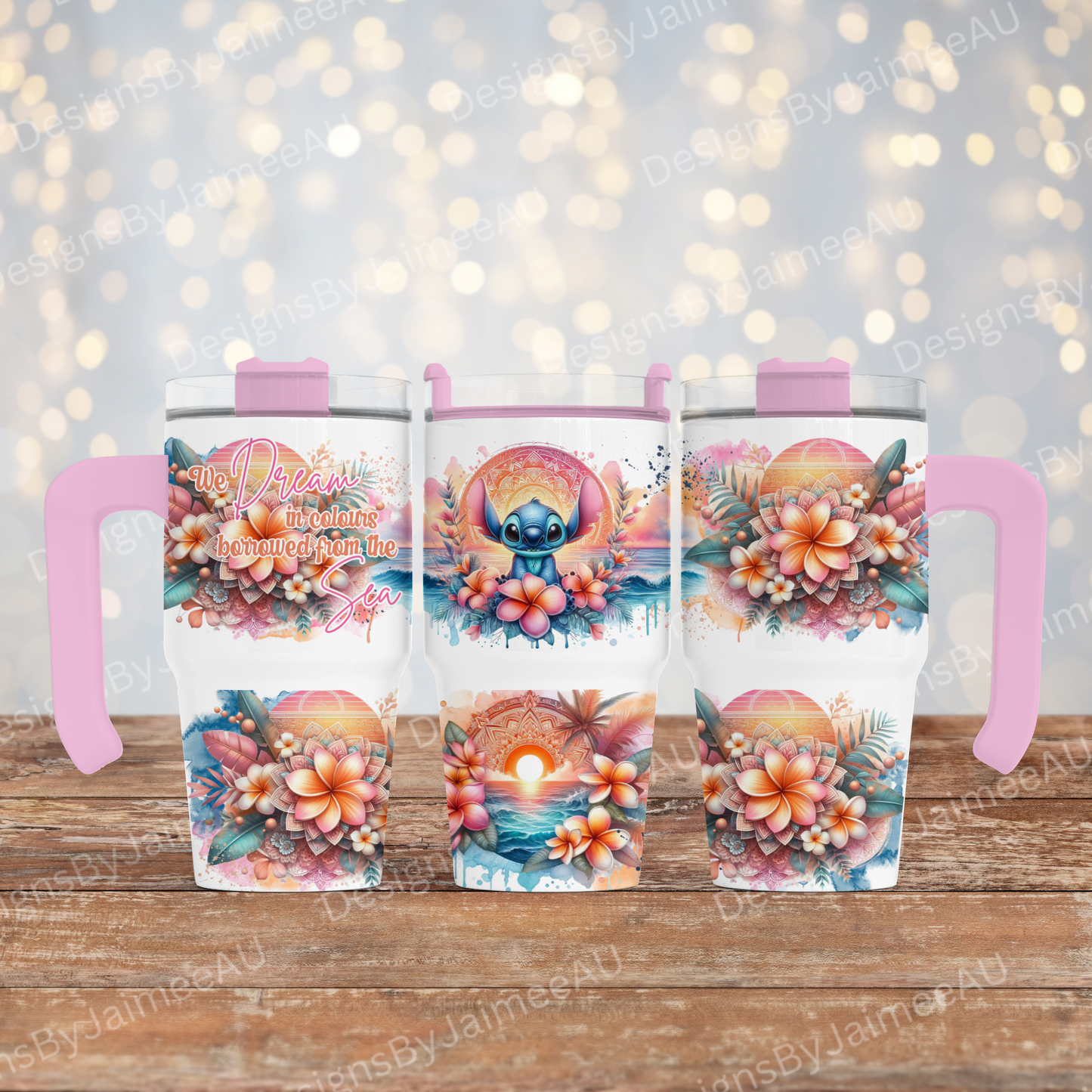 Pink and Orange Tropical Stitch - Digital 20oz Tumbler with Handle Wrap Design