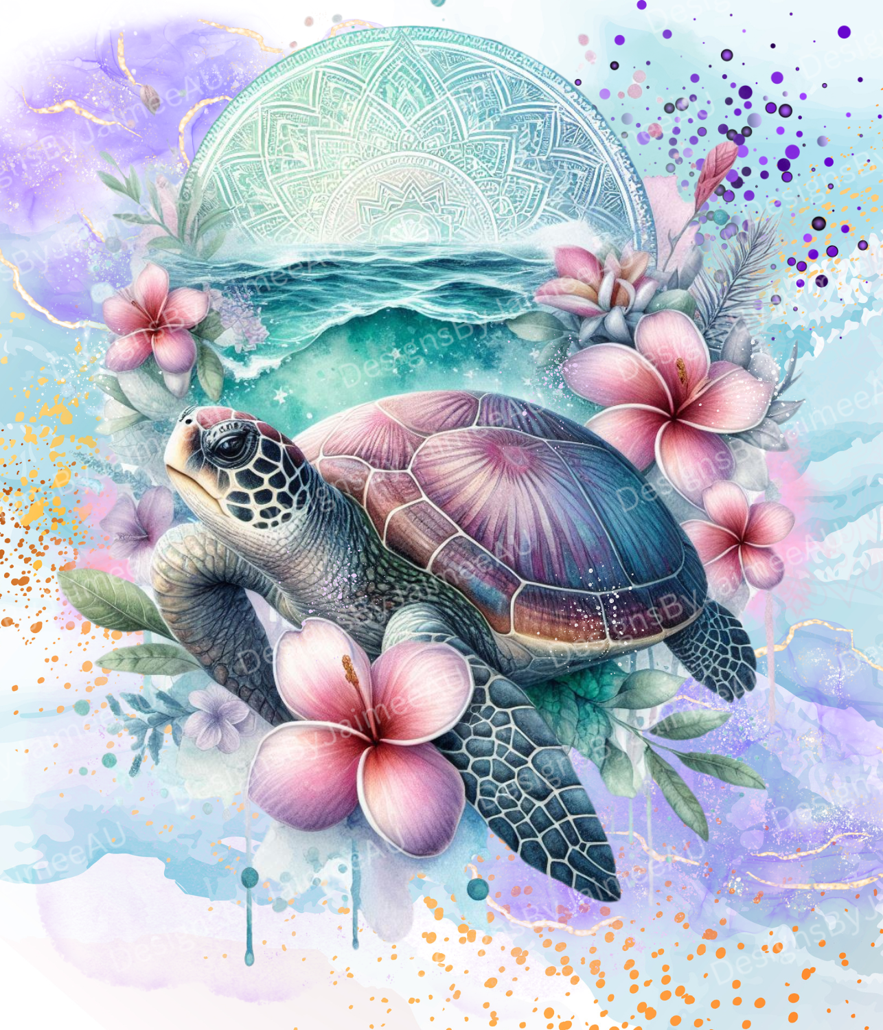 Tropical Turtle - Purple and Aqua - Digital Sublimation Led Light Design