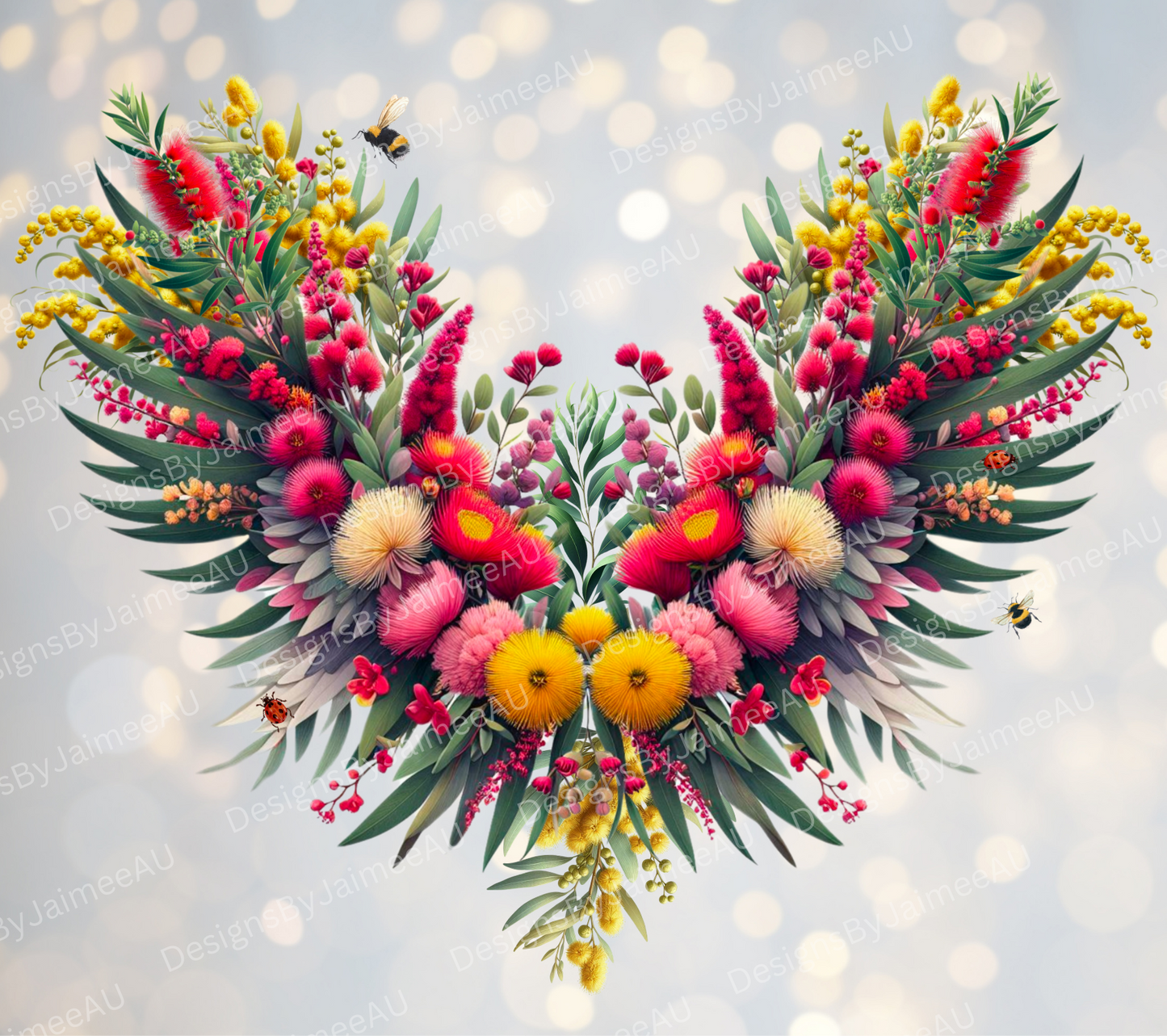 Aussie Native Flower Wing Design Digital DTF Transfer PNG Image