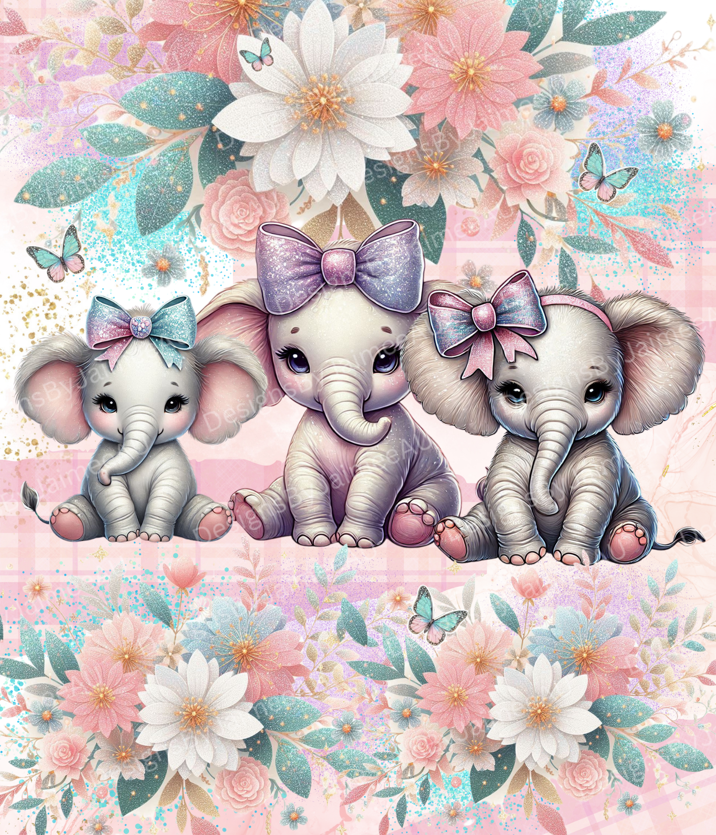 Pastel Baby Elephants - Digital Sublimation Led Light Design