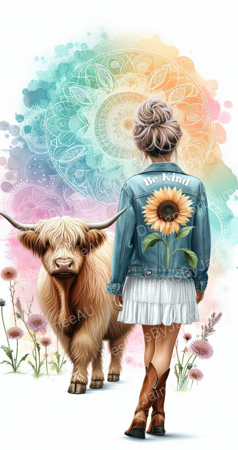 "BE KIND" Pastel Watercolour Daily Affirmations with Highland Cow #1 Digital Phone Case Design