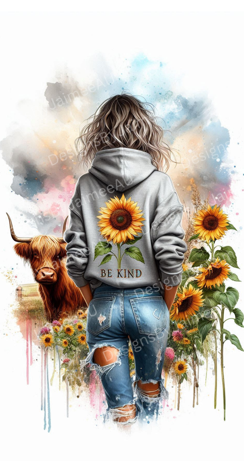 "BE KIND" Pastel Watercolour Daily Affirmations with Highland Cow #2 Digital Phone Case Design