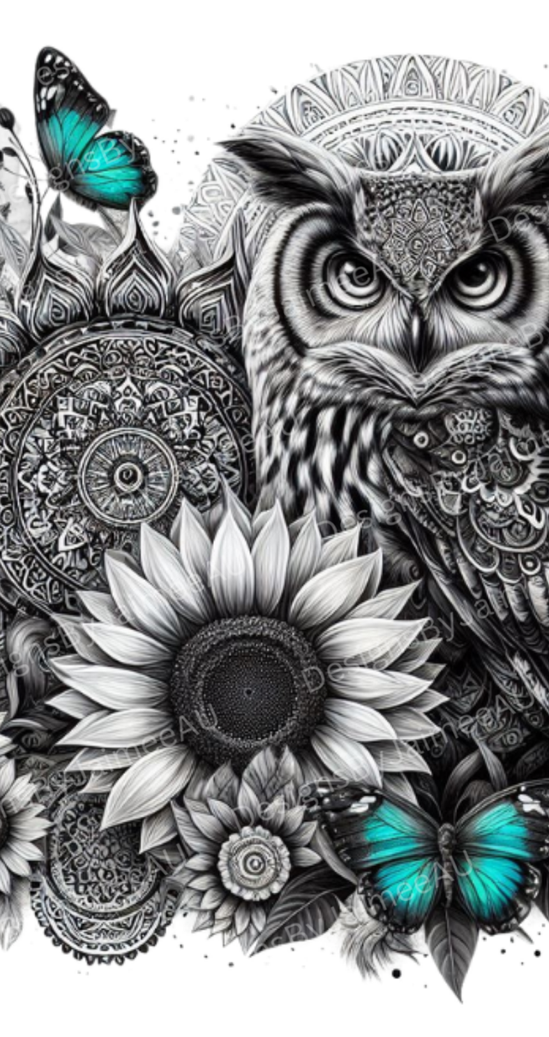 Black and White Owl With Pops Of Aqua Digital Phone Case Design