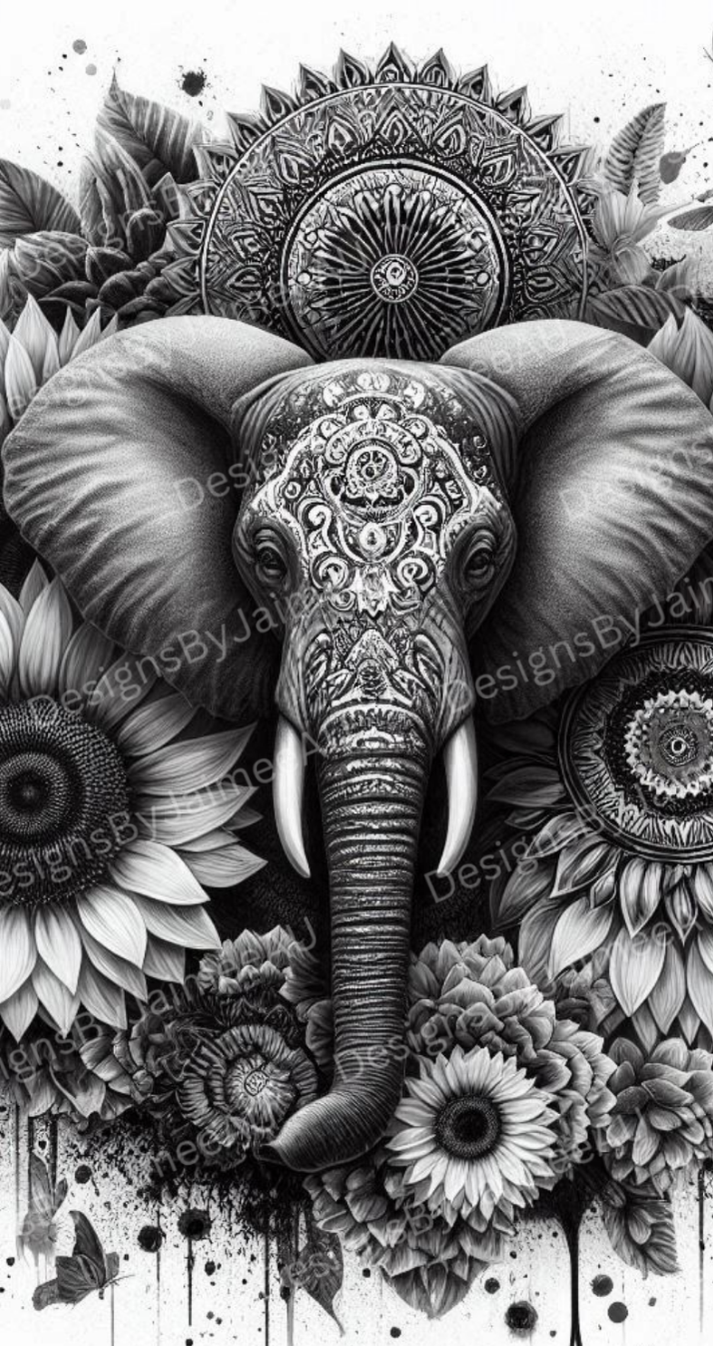 Black and White Elephant Digital Phone Case Design