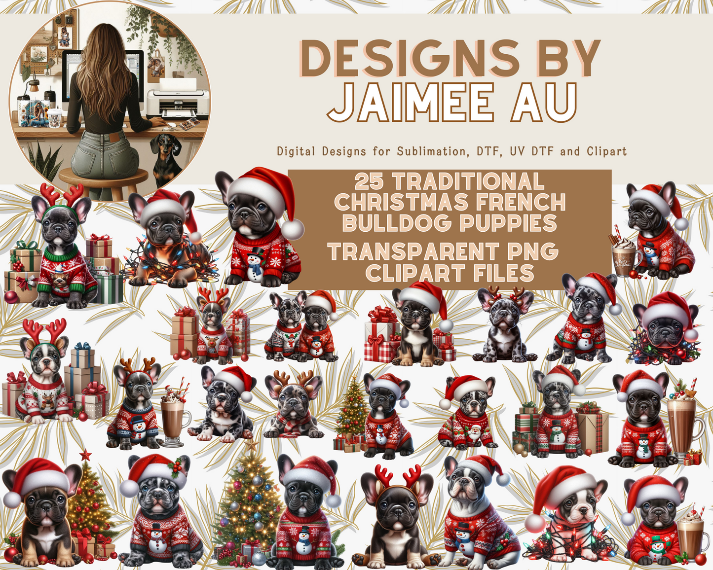 25 Christmas Frenchies Digital Transparent Clipart Images