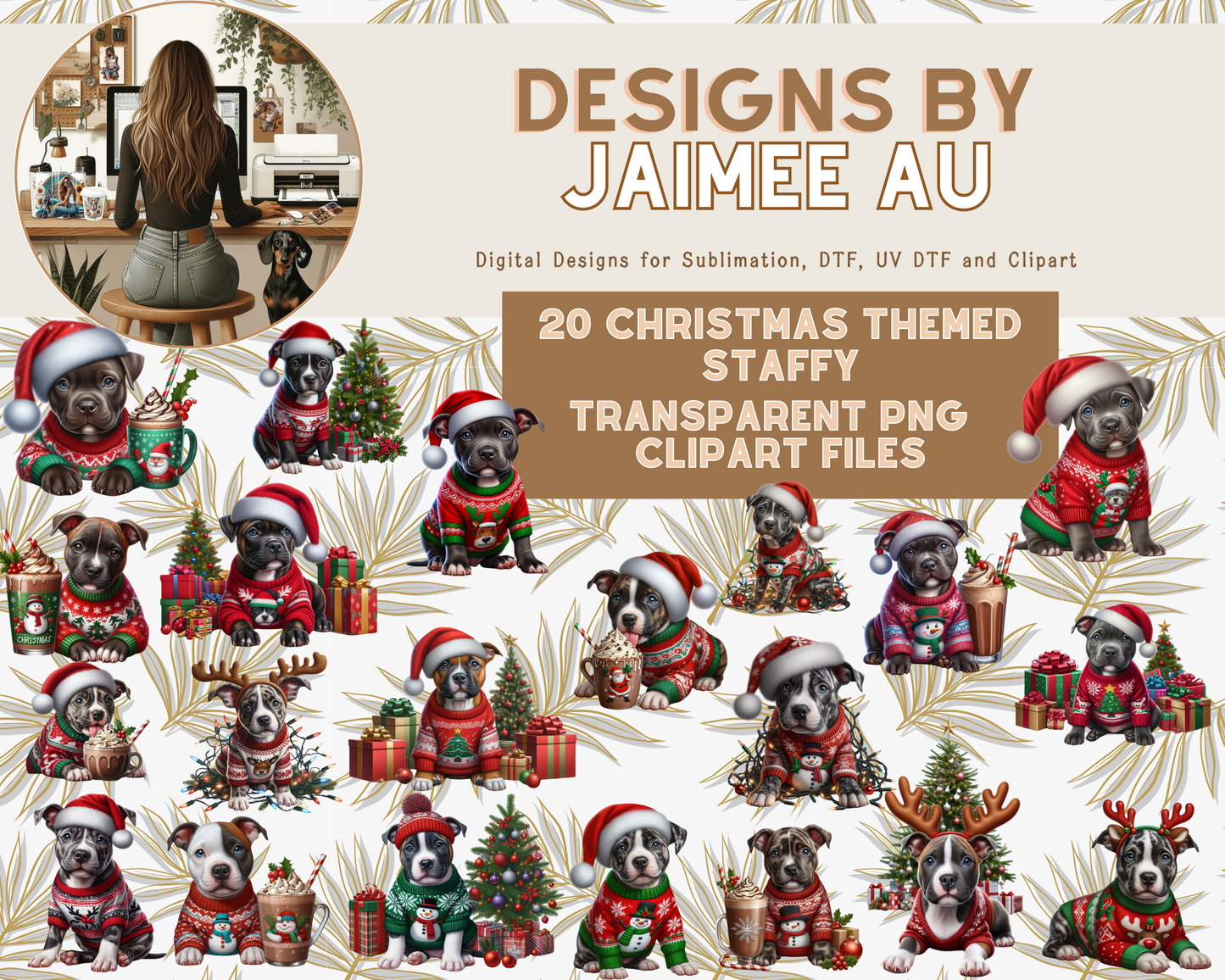 20 Traditional Christmas Staffy Digital Transparent Clipart Images