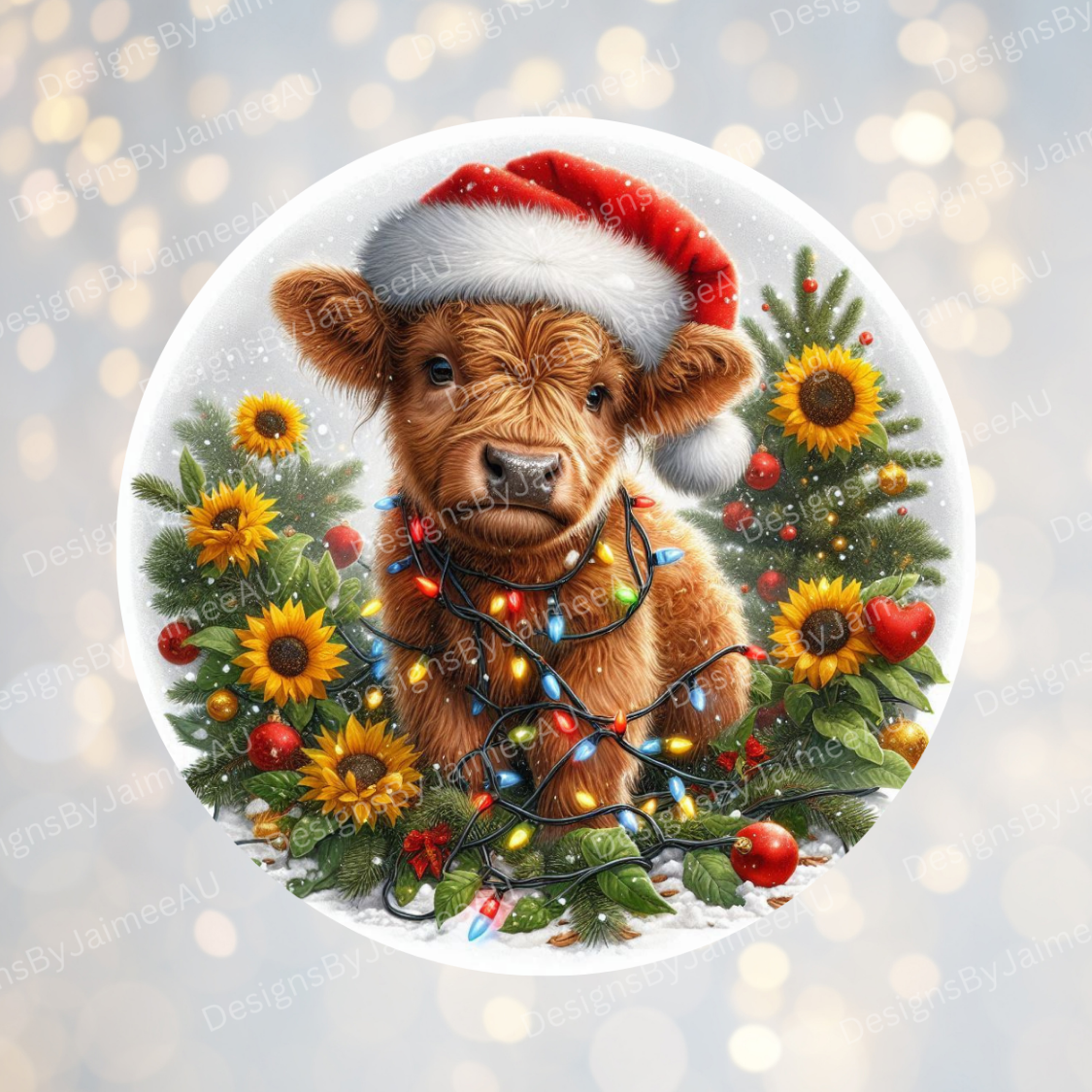 Christmas Highland Cow #1 Digital Sublimation Ornament Design