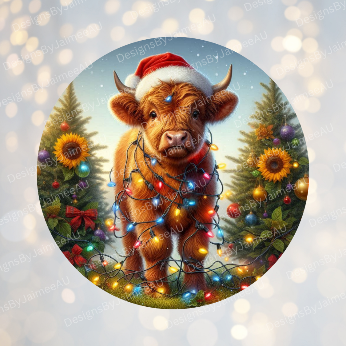 Christmas Highland Cow #2 Digital Sublimation Ornament Design