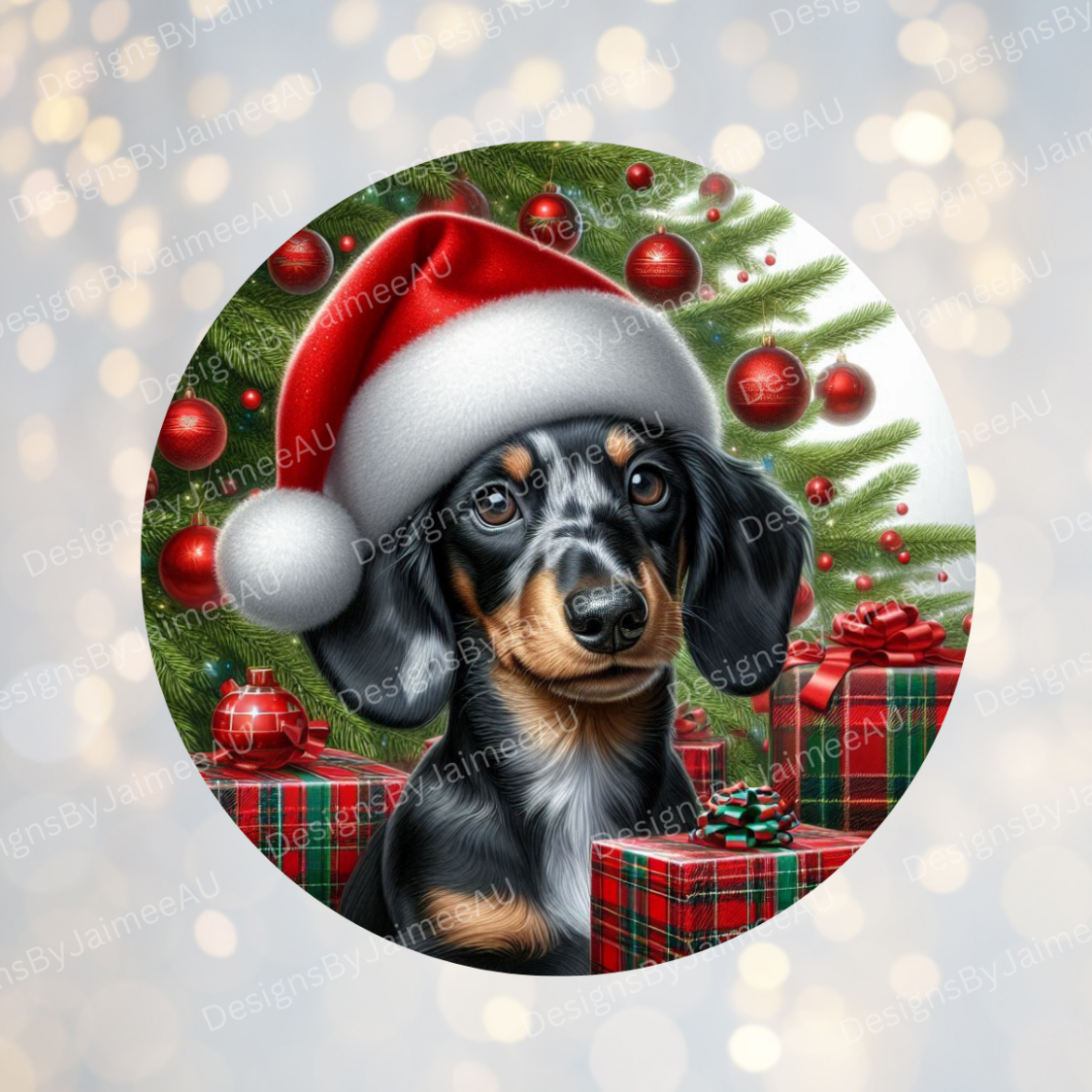 Christmas Dachshund #1 Digital Sublimation Ornament Design