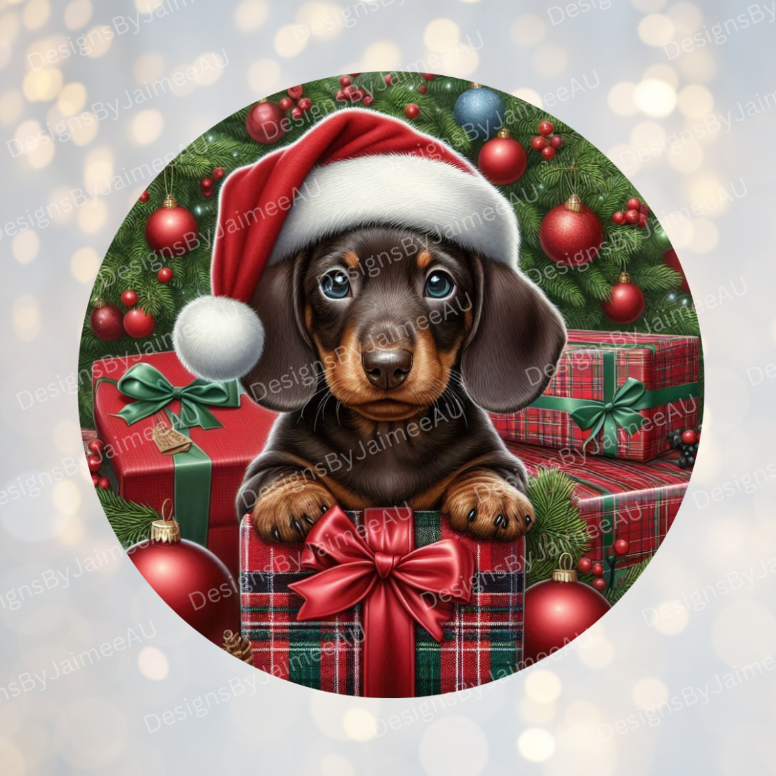 Christmas Dachshund #3 Digital Sublimation Ornament Design