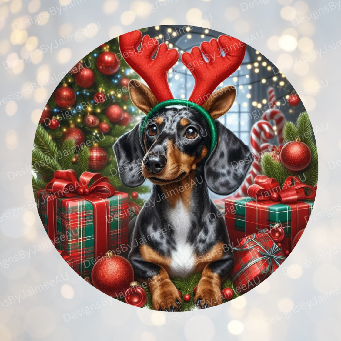 Christmas Dachshund #2 Digital Sublimation Ornament Design