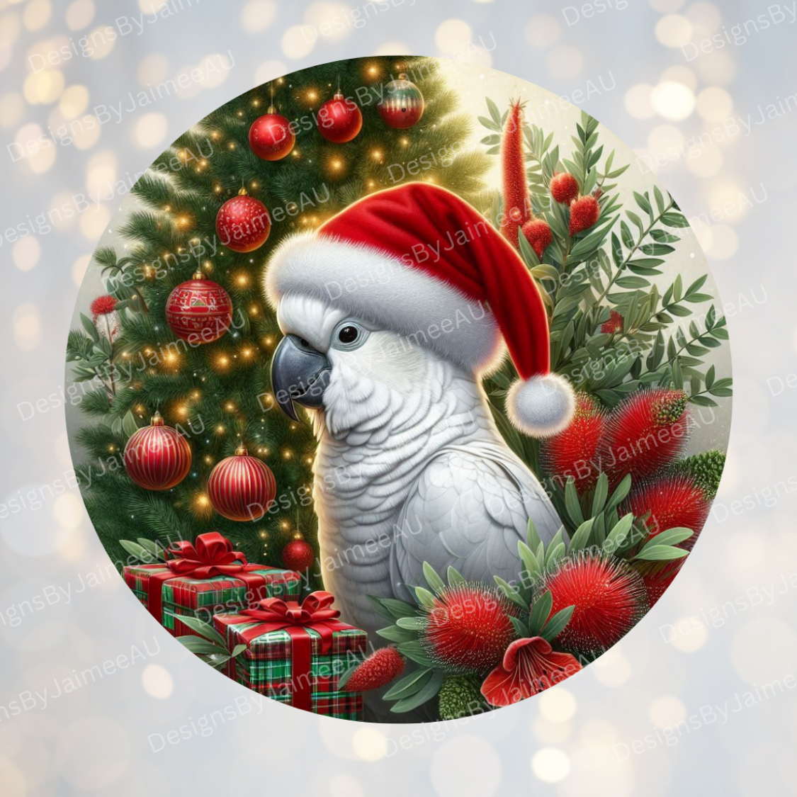 Christmas Cockatoo #2 Digital Sublimation Ornament Design