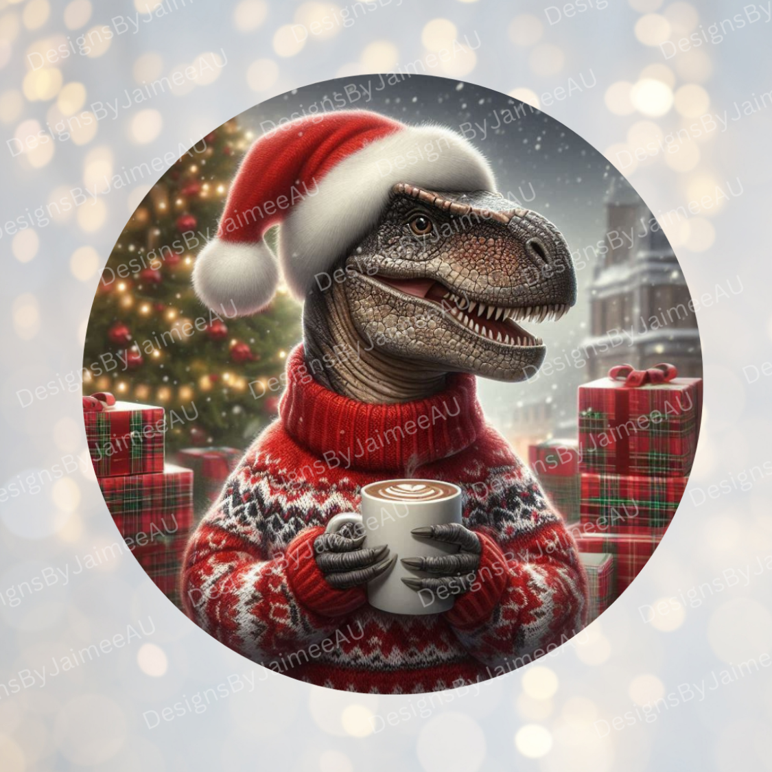 Christmas Dinosaur #1 Digital Sublimation Ornament Design