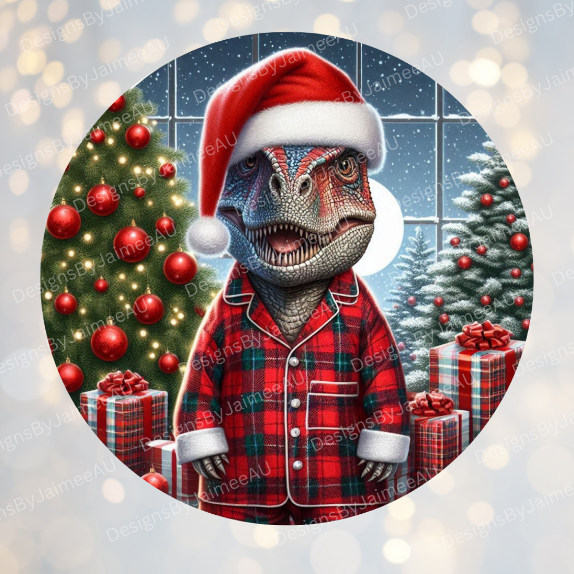 Christmas Dinosaur #2 Digital Sublimation Ornament Design