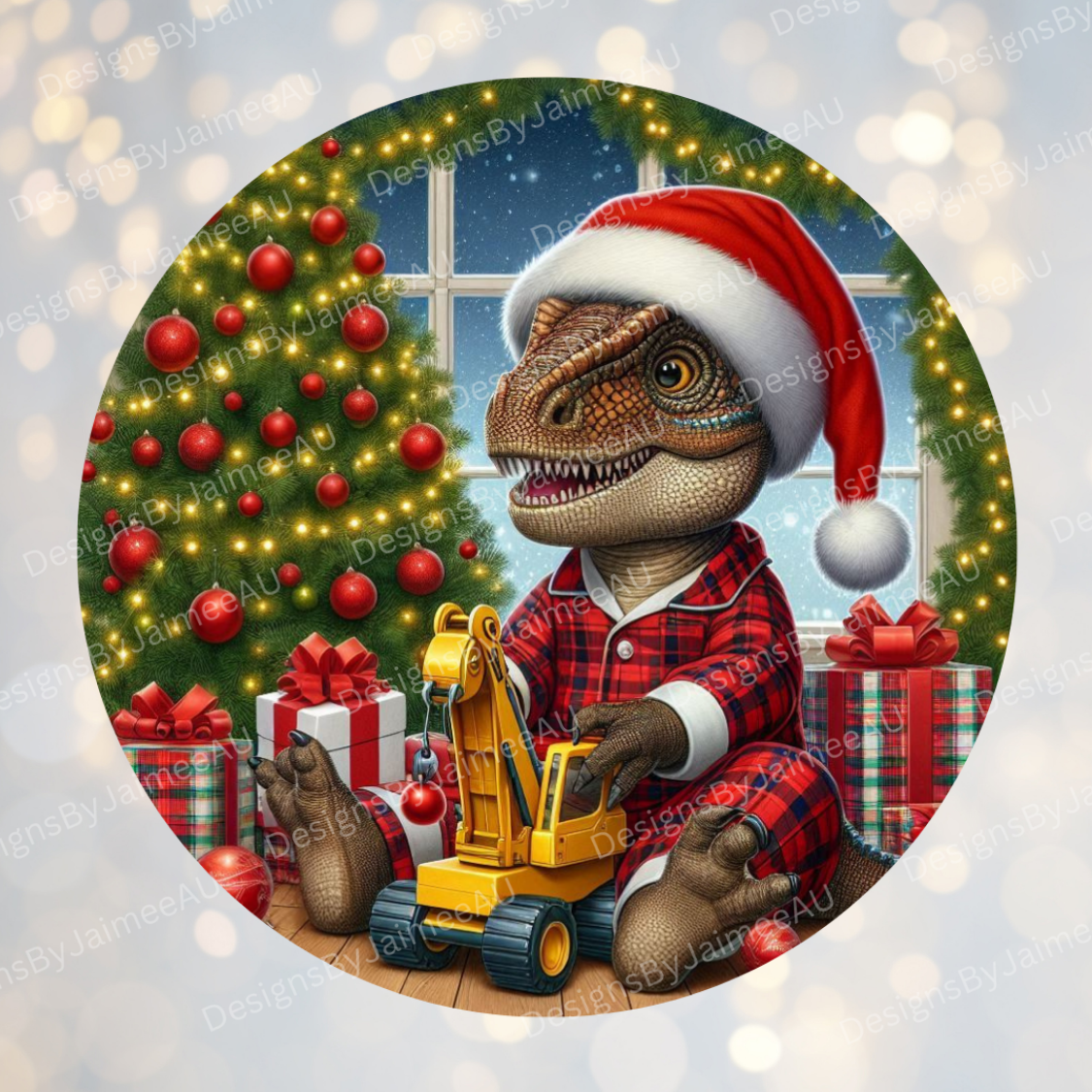 Christmas Dinosaur #3 (Construction Themed) Digital Sublimation Ornament Design