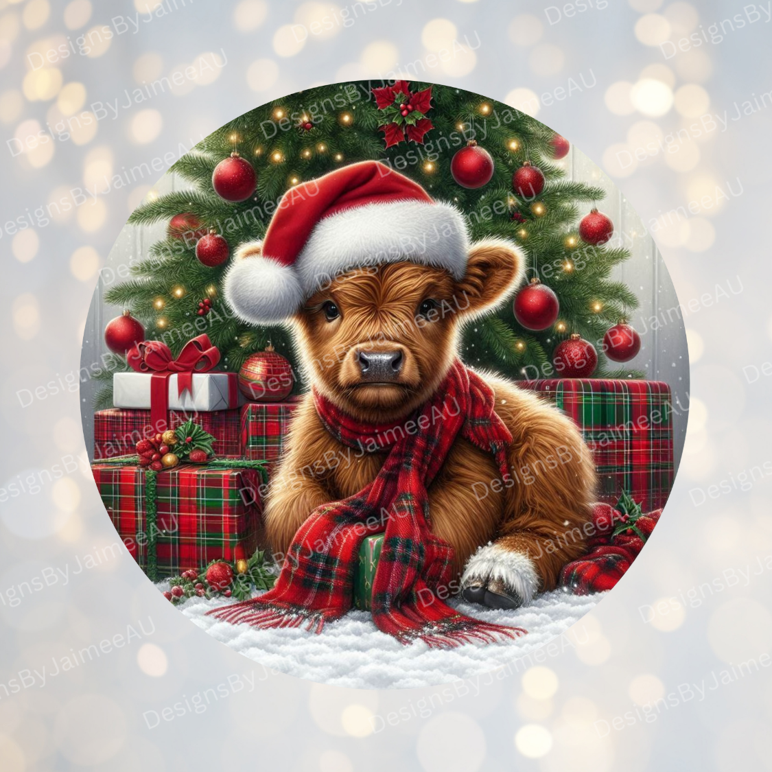 Christmas Highland Cow #3 Digital Sublimation Ornament Design